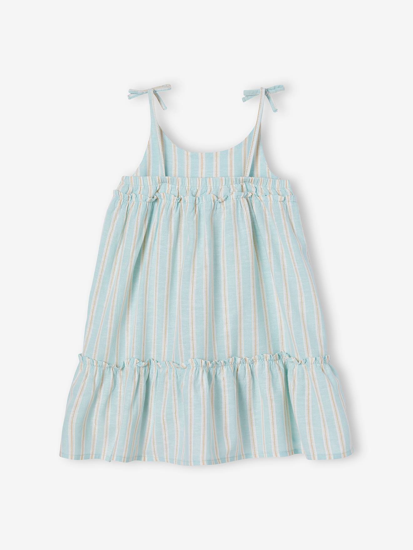 Robe à bretelles rayée fil brillant fille bleu pâle