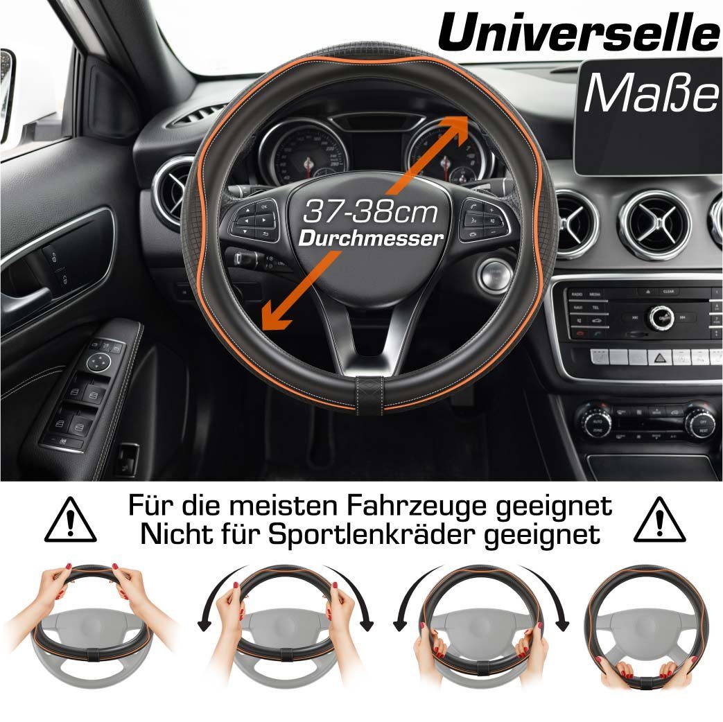 Upgrade4cars Lenkradbezug SportsLine, Ø 37,00 - 39,00 cm, Stilvolles Linien-Design mit Perforierten Details für mehr Grip