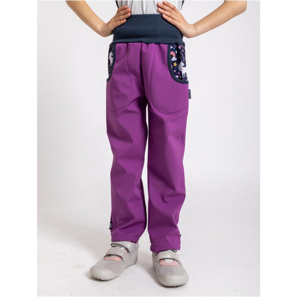 Unuo Kinder-Softshellhose mit Fleece Basic Einhörner Brombeere