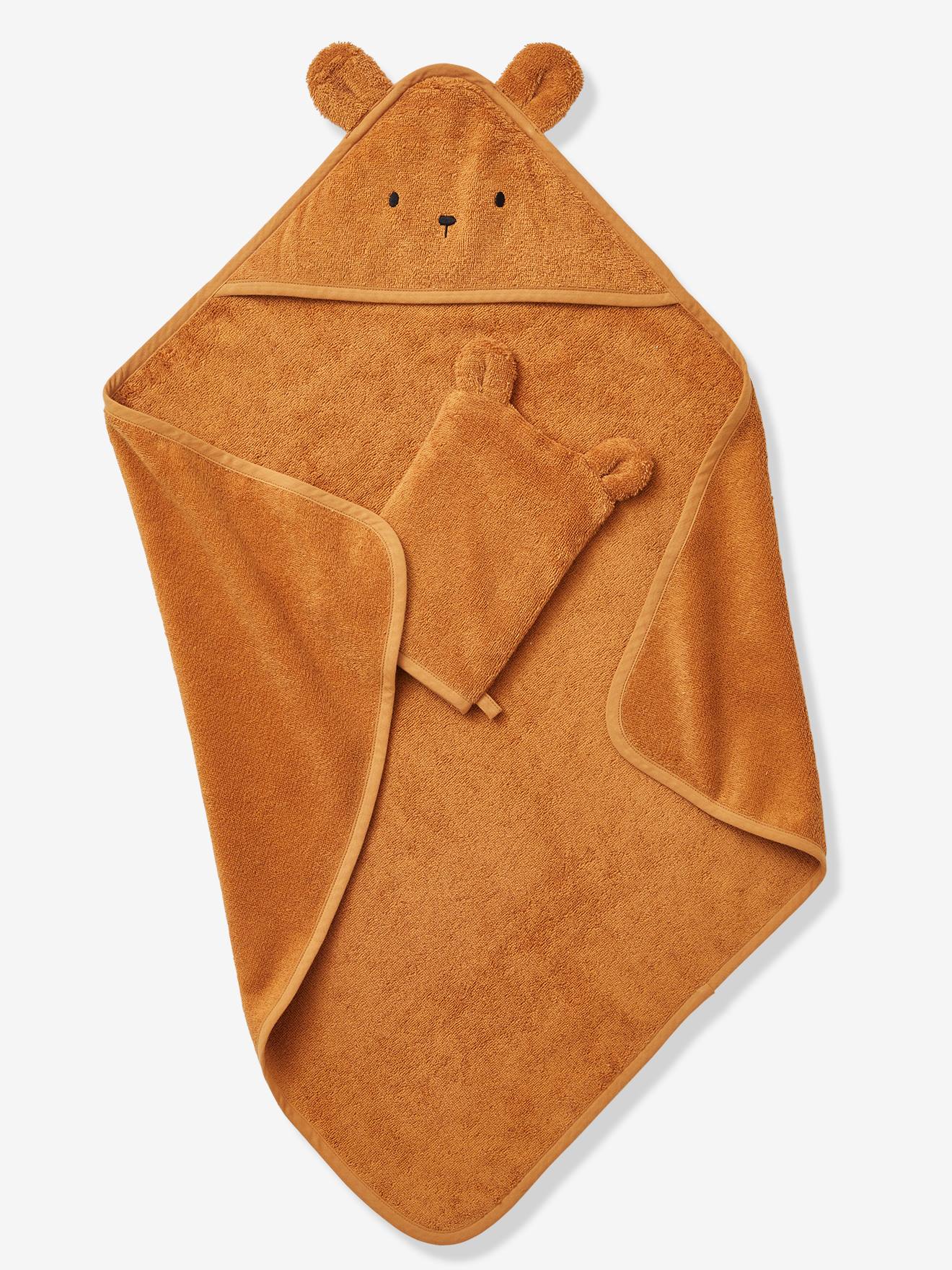 Cape de bain + gant en coton bio* anthracite