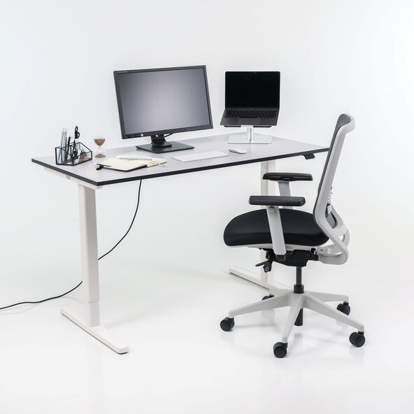 Elektrisch höhenverstellbarer Schreibtisch Desk Basic, silberweiß