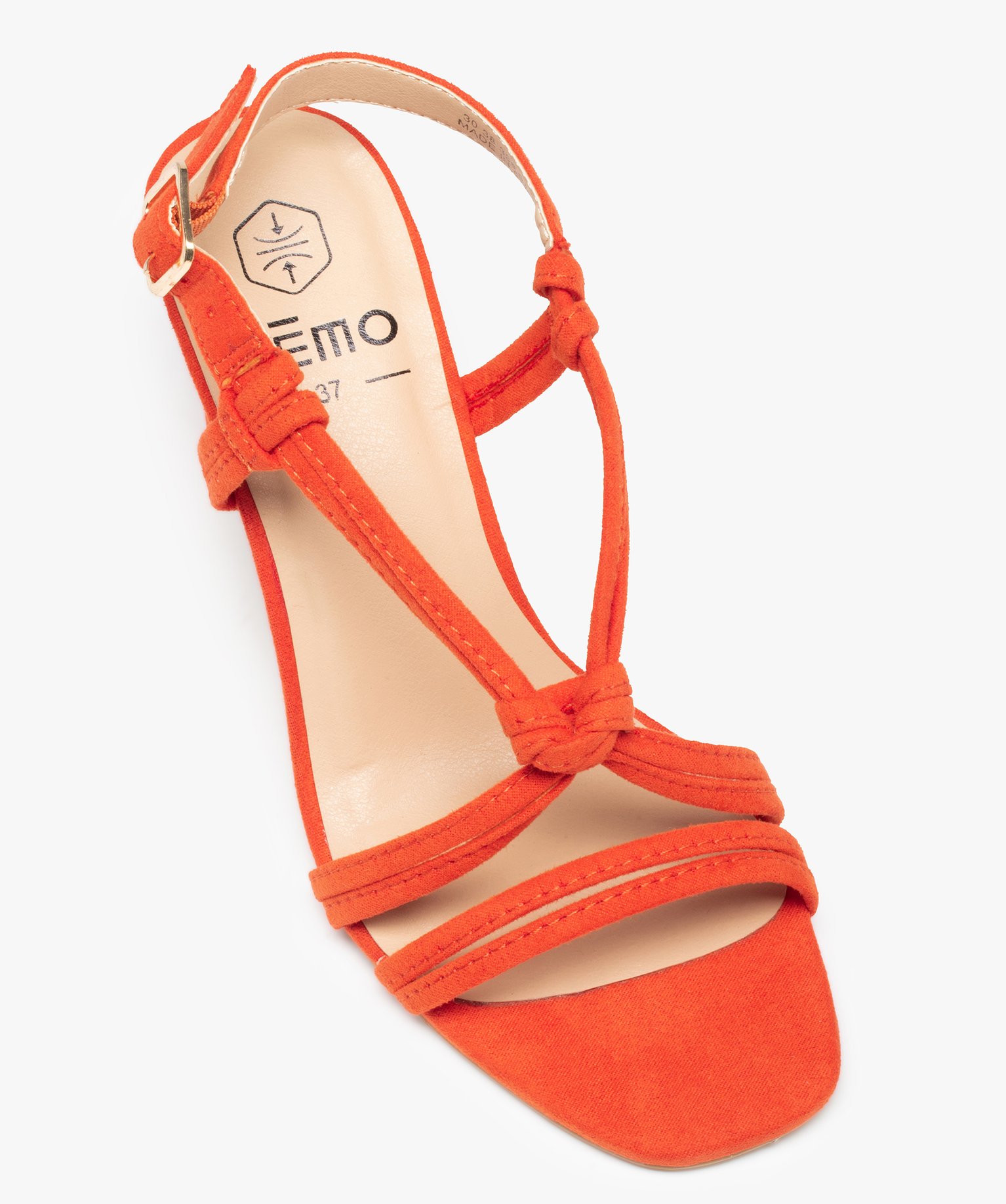 Sandales femme à talon haut et fines brides en suédine orange | GEMO