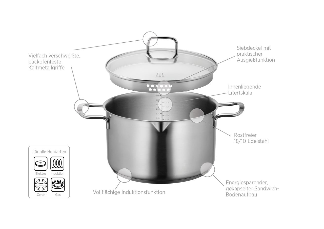 Mäser Serie Sanvito, Kochtopf 16 cm mit Deckel