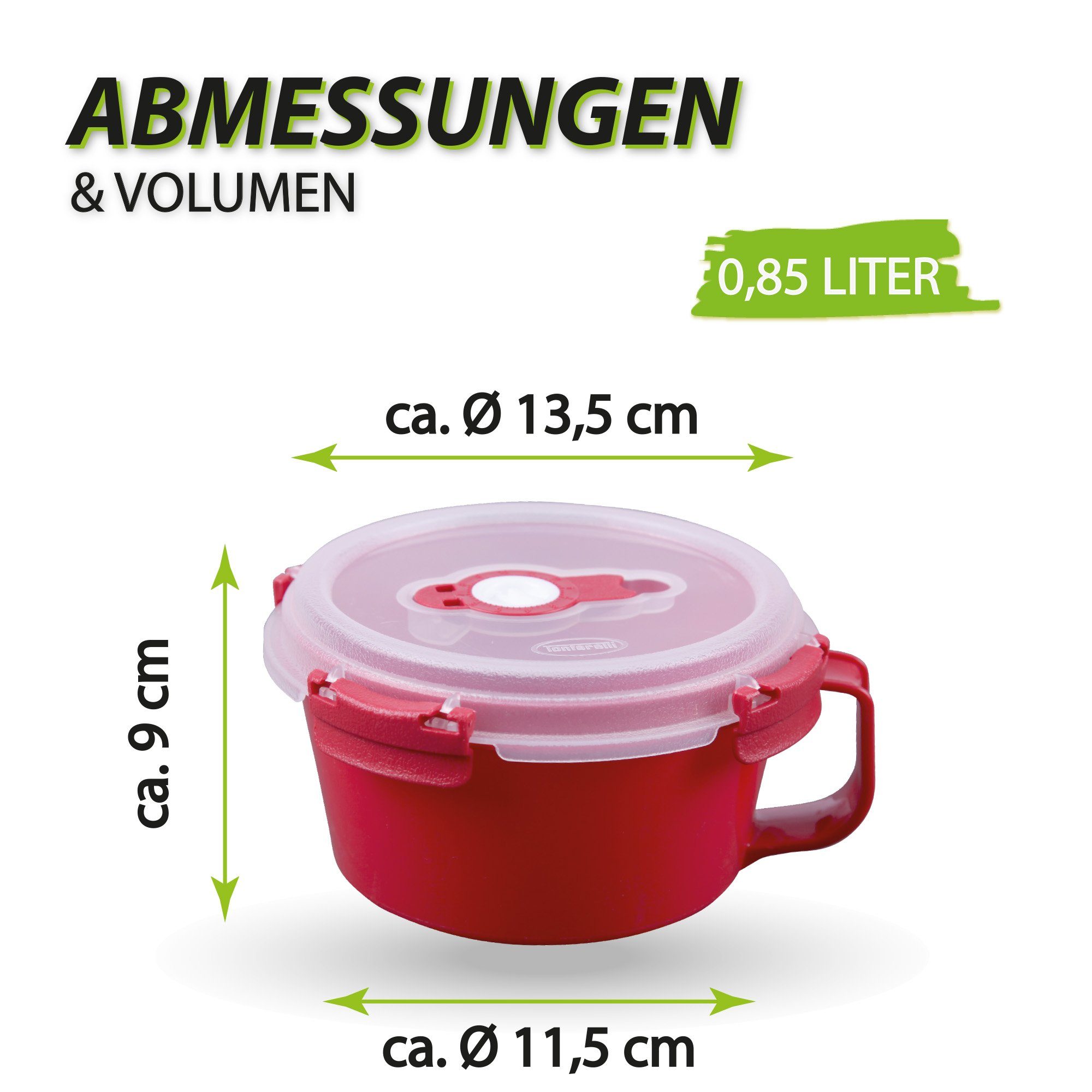 Tontarelli Frischhaltedose Frühstücksschale 0,85 L, Kunststoff, (1-tlg), Vorratsdose für Lebensmittel - Aufbewahrungsbox luftdicht - Meal Prep