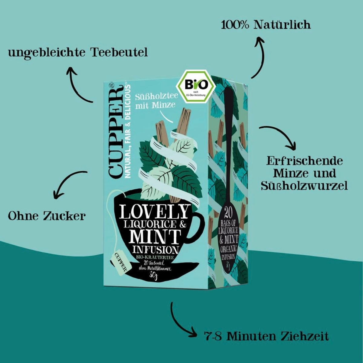 Kräutertee Süßholz, Minze (20 Beutel), 30 g