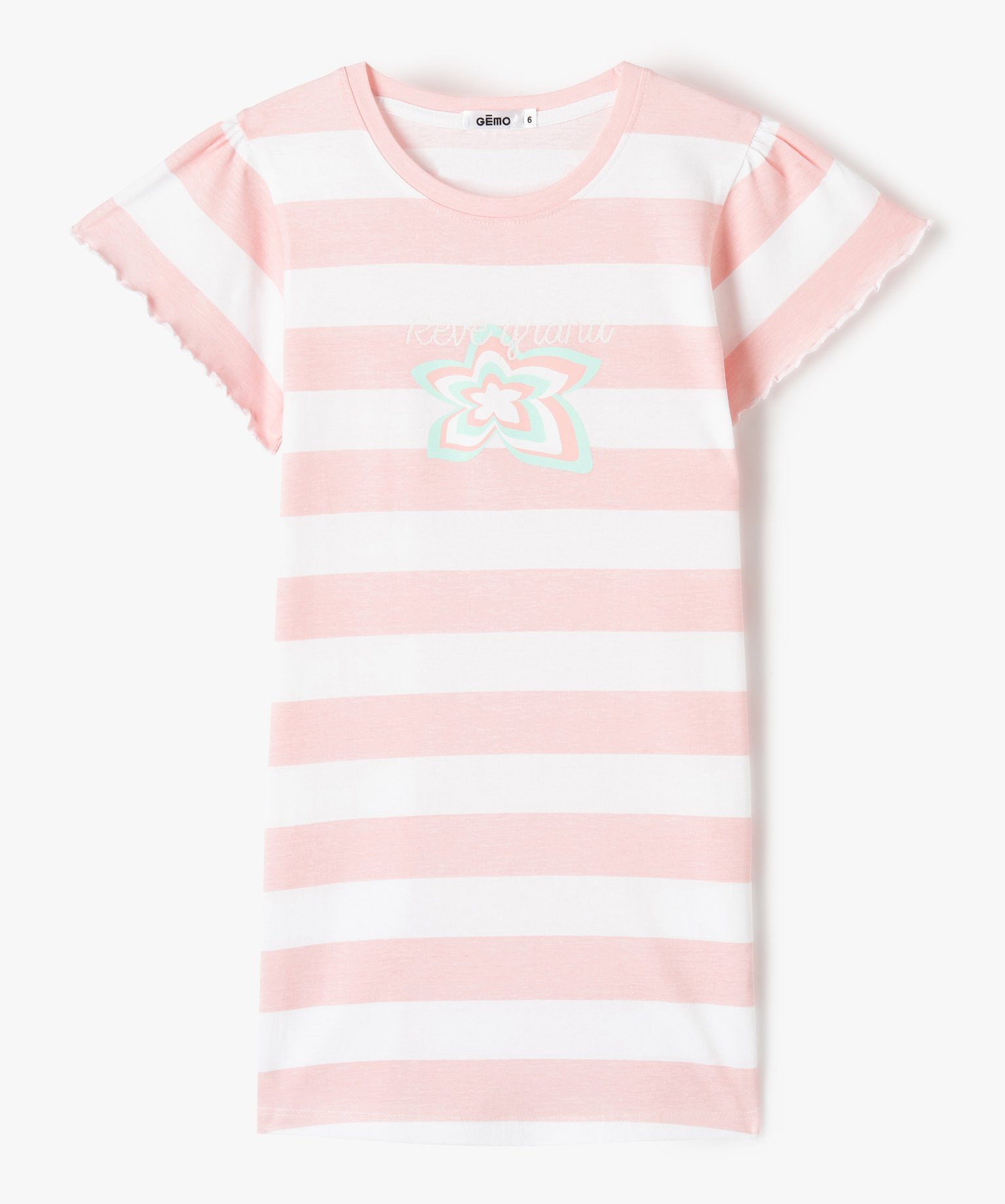 Chemise de nuit fille à rayures avec motif fleuri raye | GEMO