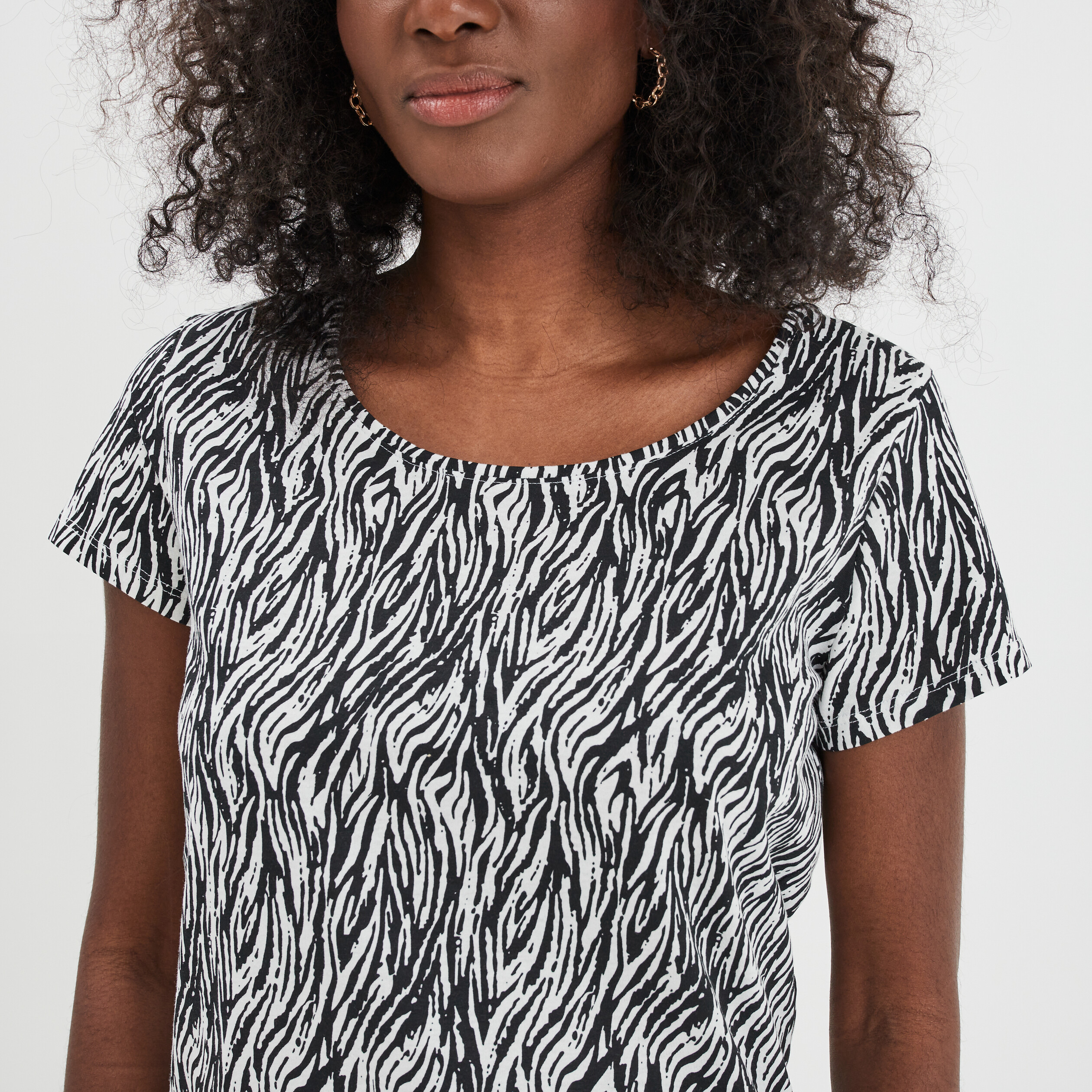 T-shirt imprimé coupe ajustée blanc femme | La Halle