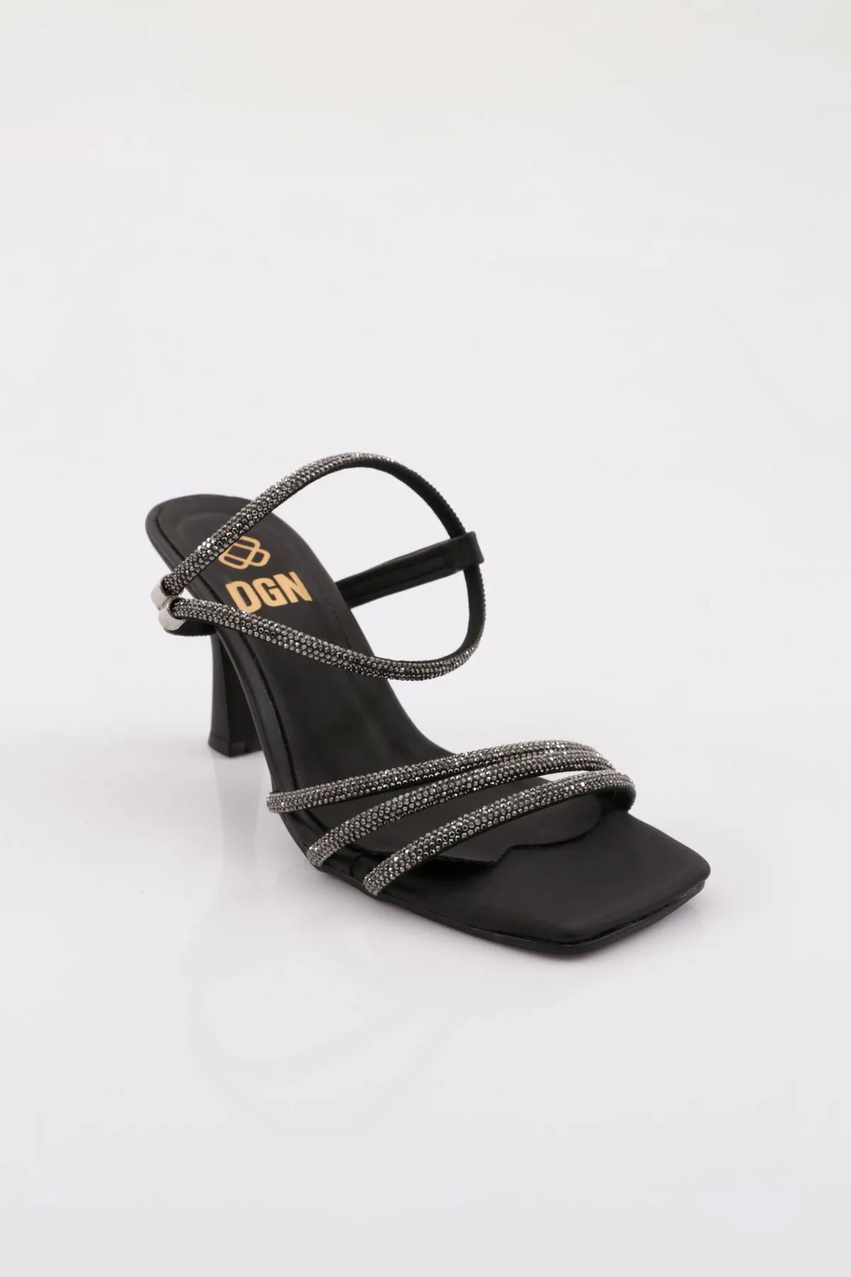 DGN  Schwarzes Abendkleid mit Stein- und Seildetail für Damen - Straight Toe Virgin