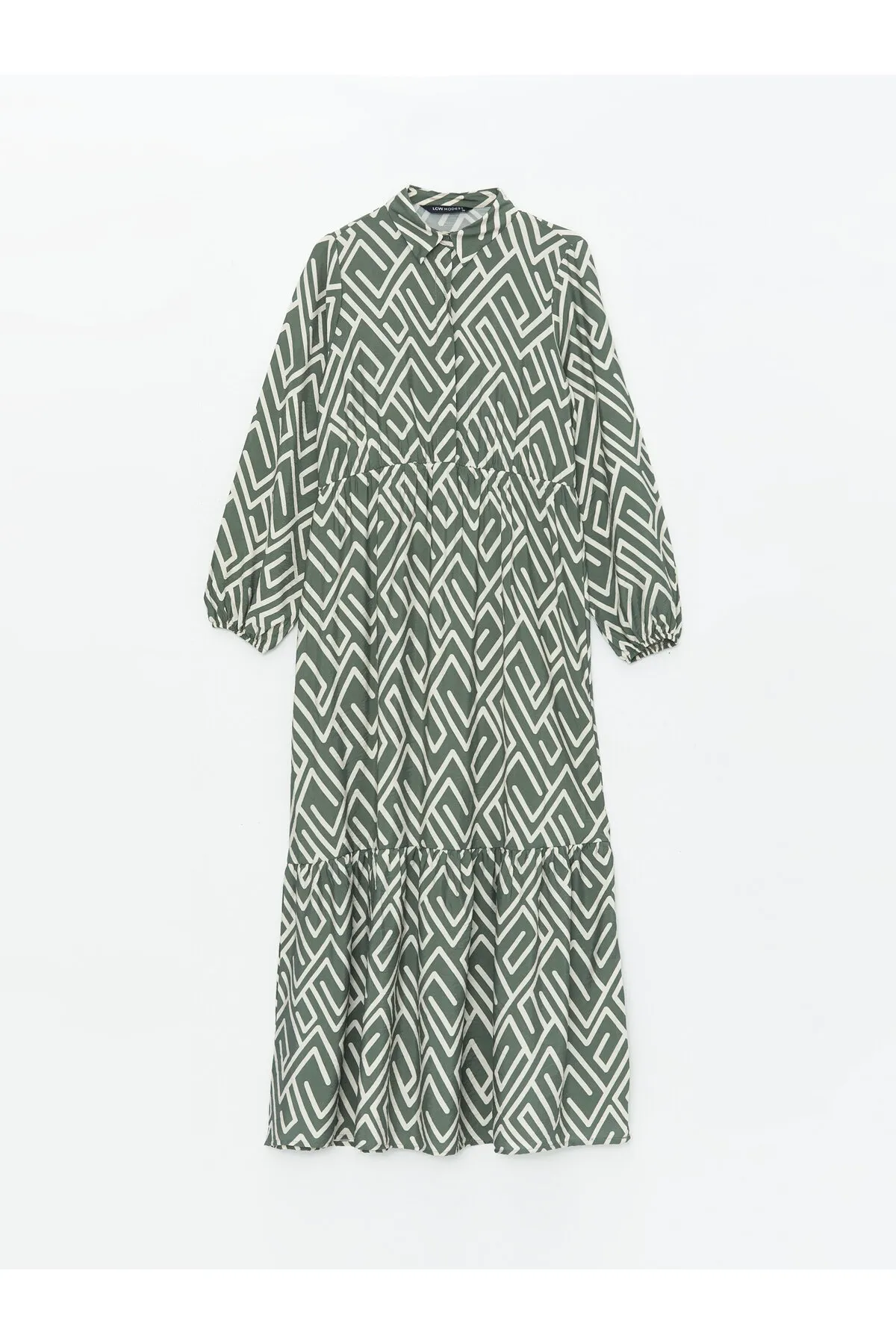 LC Waikiki  Gemustertes langärmliges Damen-Hemdkleid