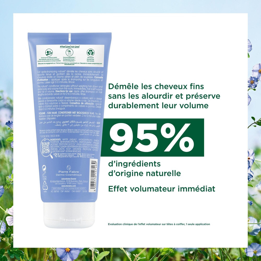 Klorane Lin - Soin Après-shampoing volume aux fi bres de Lin Après shampoing