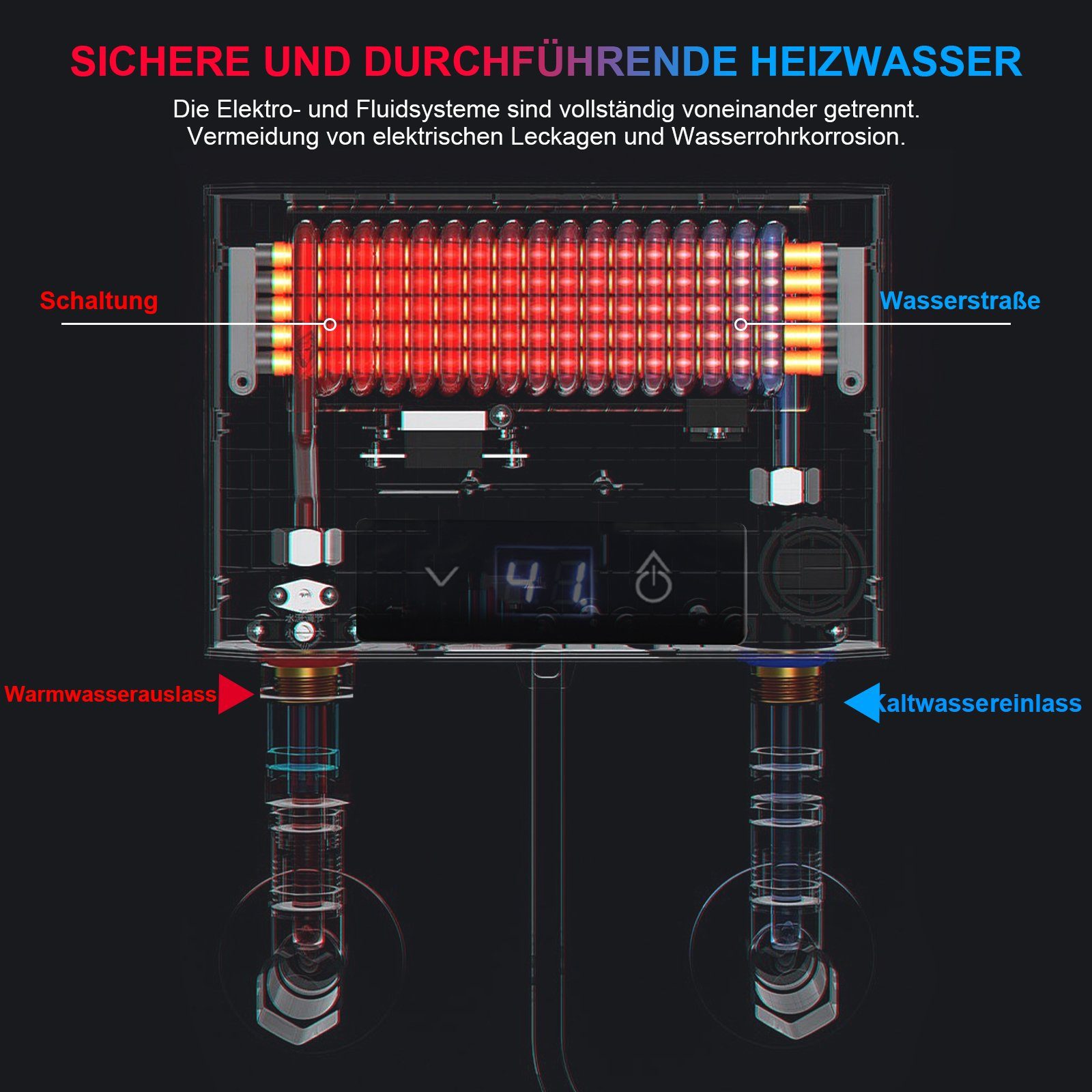 TWSOUL Klein-Durchlauferhitzer Intelligenter thermostatischer Inverter-Durchlauferhitzer5500W, 30,00 °C, max 52,00 °C, 360° lochfreie Installation, Nichrome-Drahtheizung