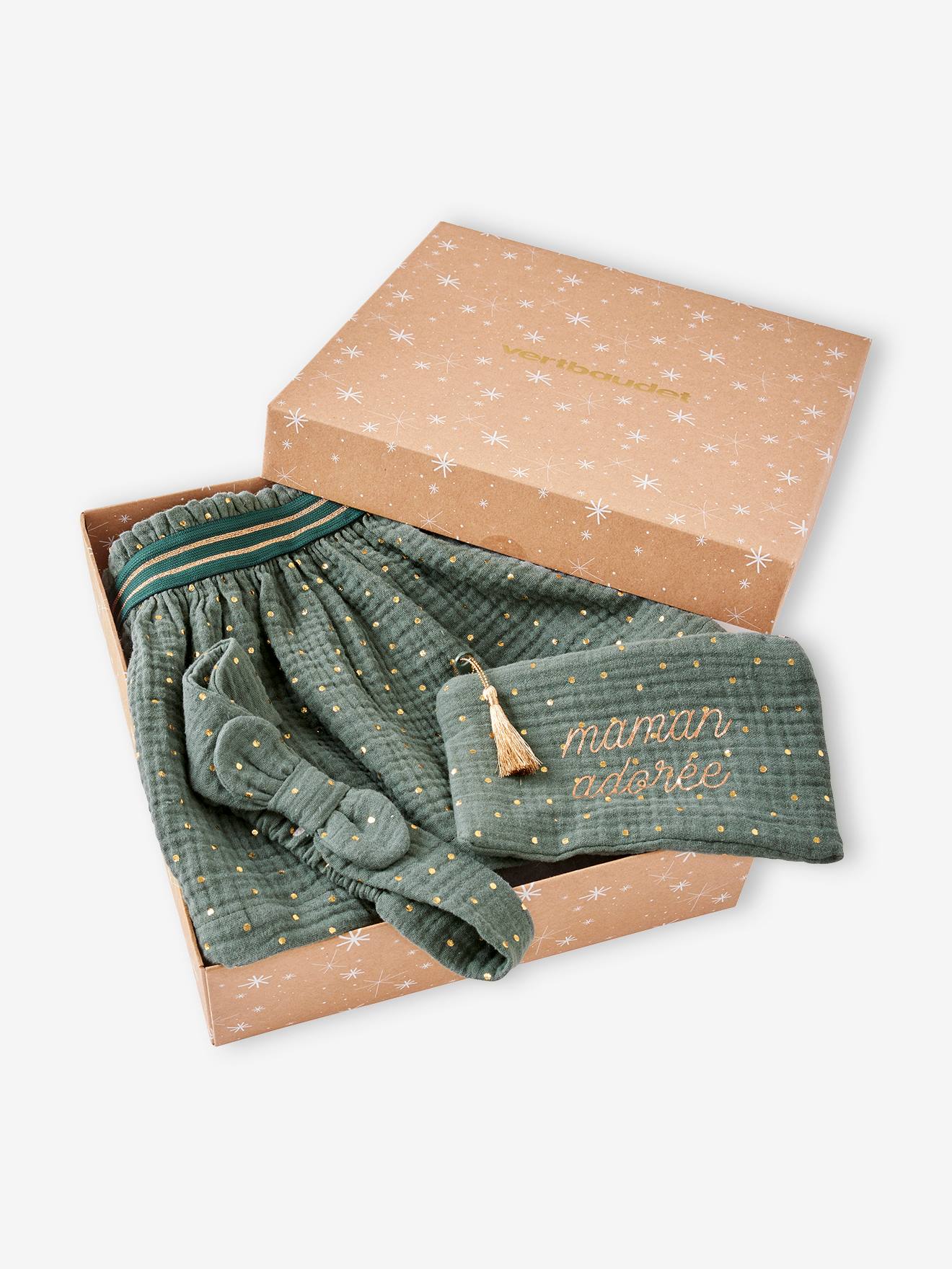 Vertbaudet Baby-Set: Rock, Haarband & bestickte Tasche - smaragdgrün
