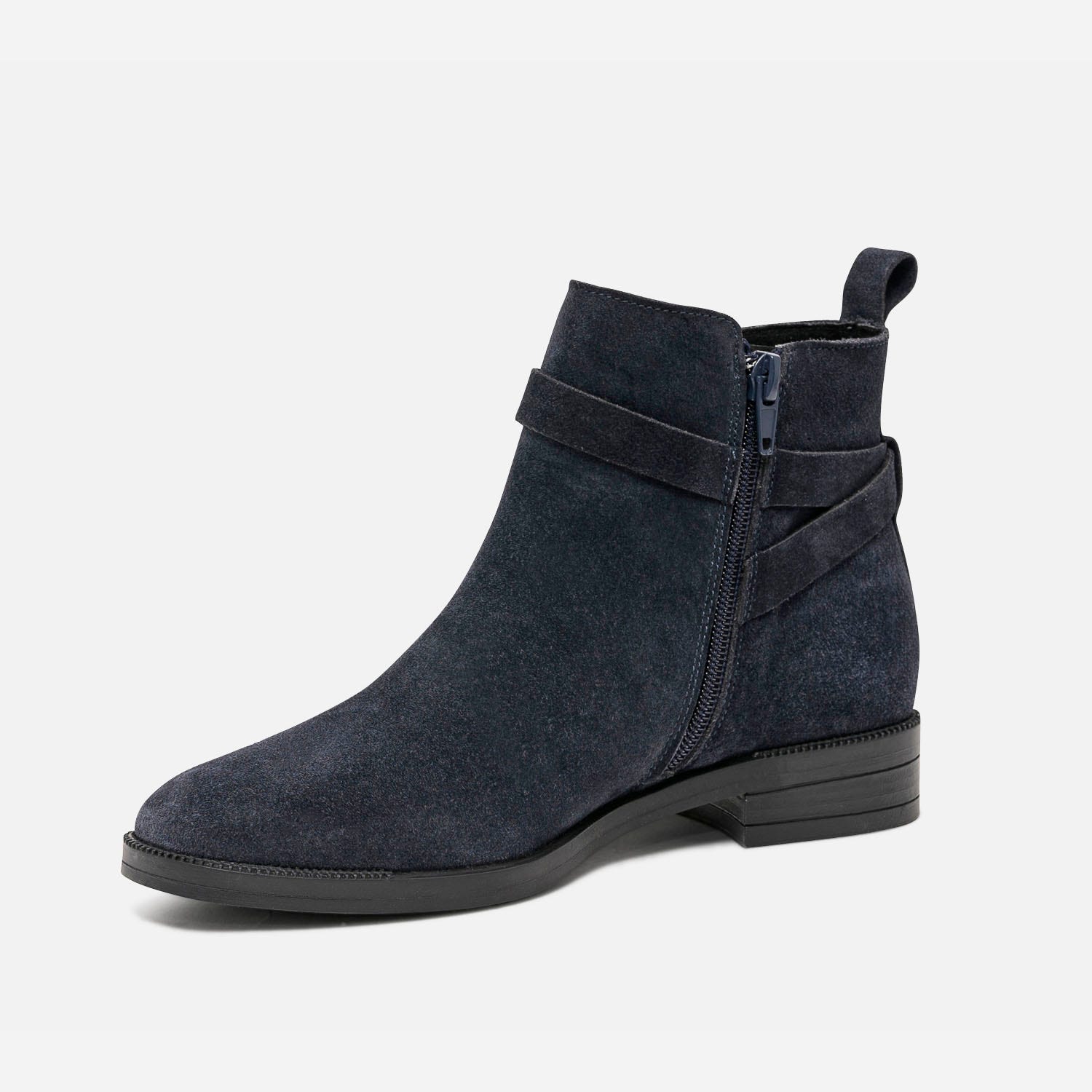 Boots marine en cuir velours