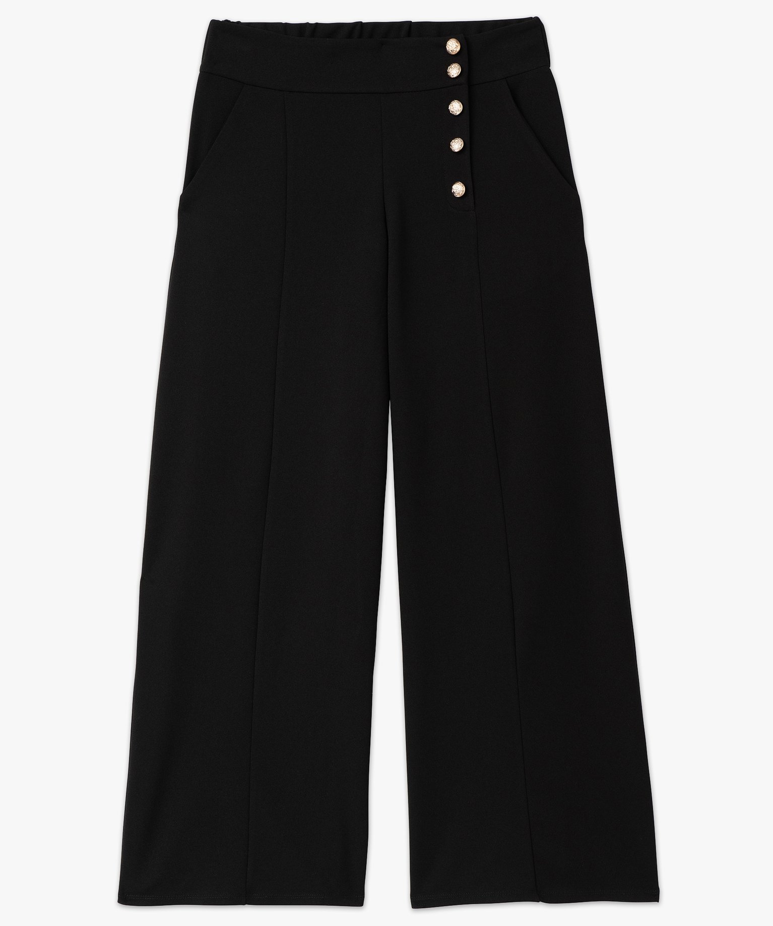 Pantalon large avec boutons fantaisie femme noir | GEMO