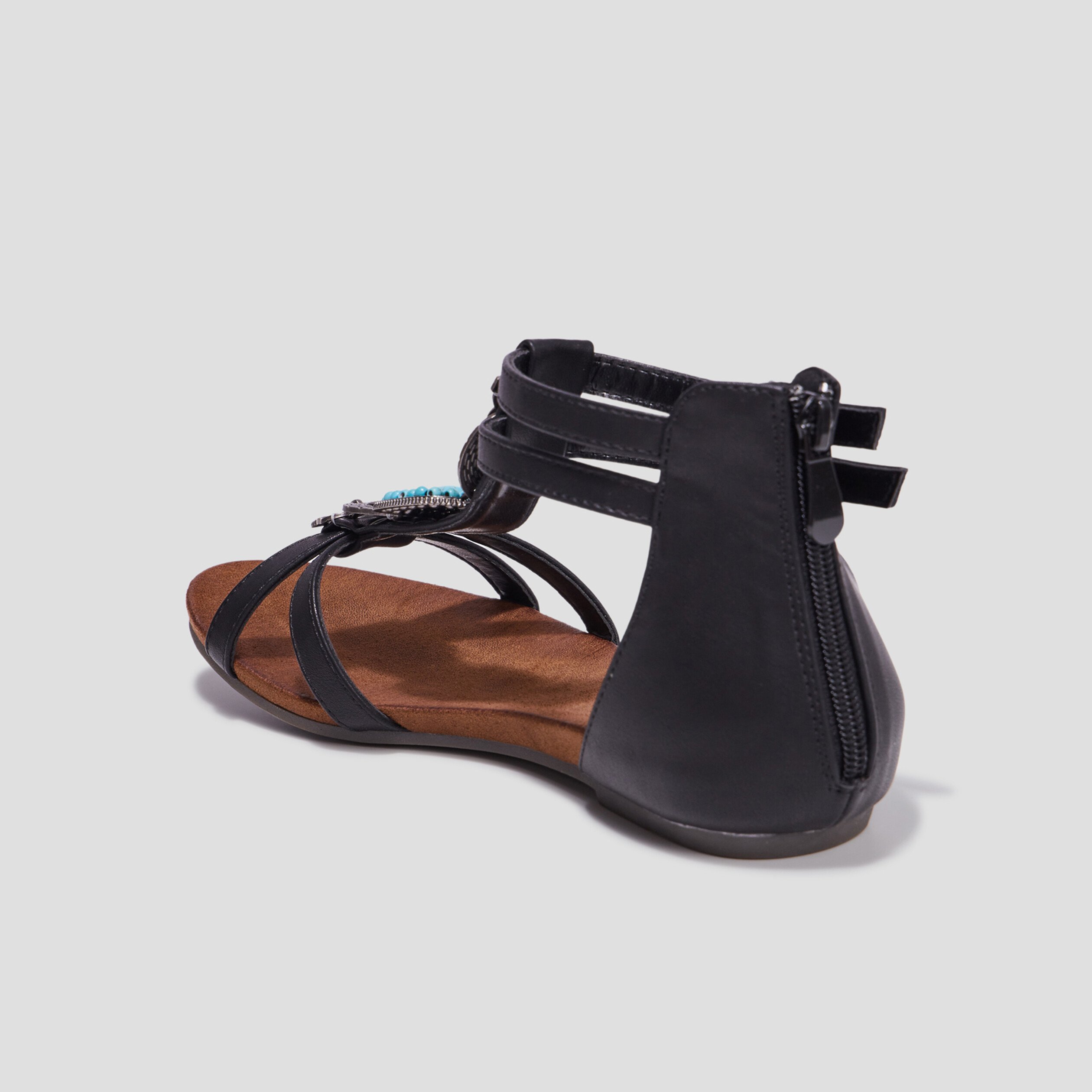 Sandales zippées avec détails bijoux noir femme | La Halle