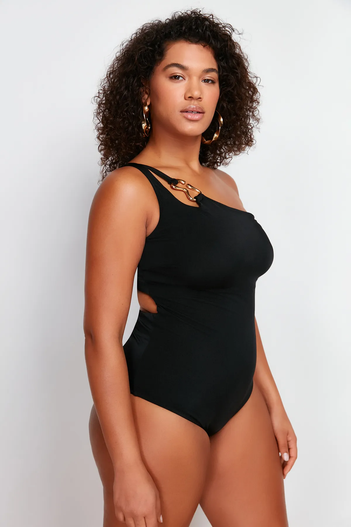 Trendyol Curve  Schwarzer Badeanzug mit einer Schulter TBBSS24AM00009