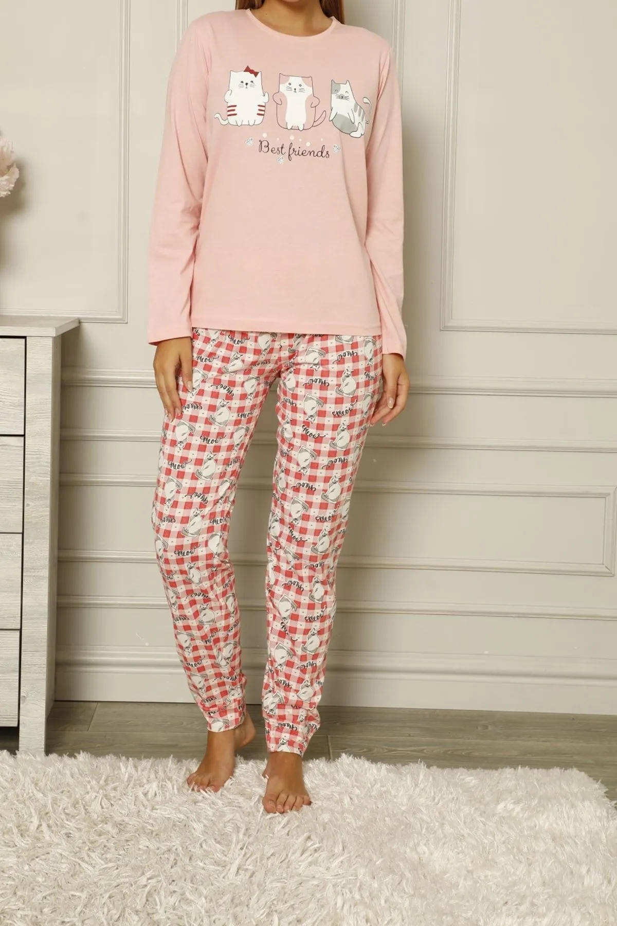 Nicoletta  Damen-Pyjama-Set aus Baumwolle, Lachsfarben