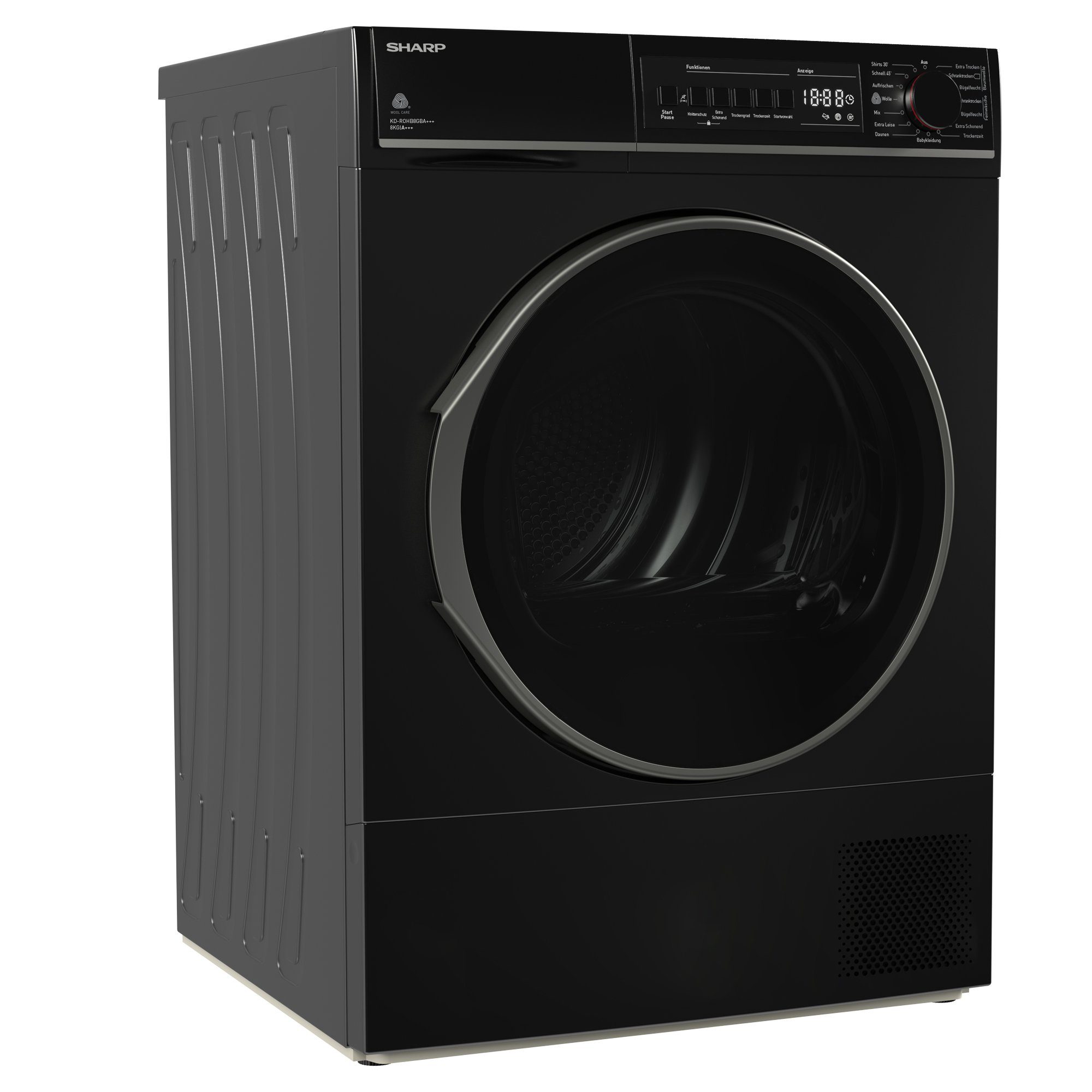 Sharp Wärmepumpentrockner KD-ROHB8GBA+++-DE, 8 kg, Trommelbeleuchtung, 15 Programme