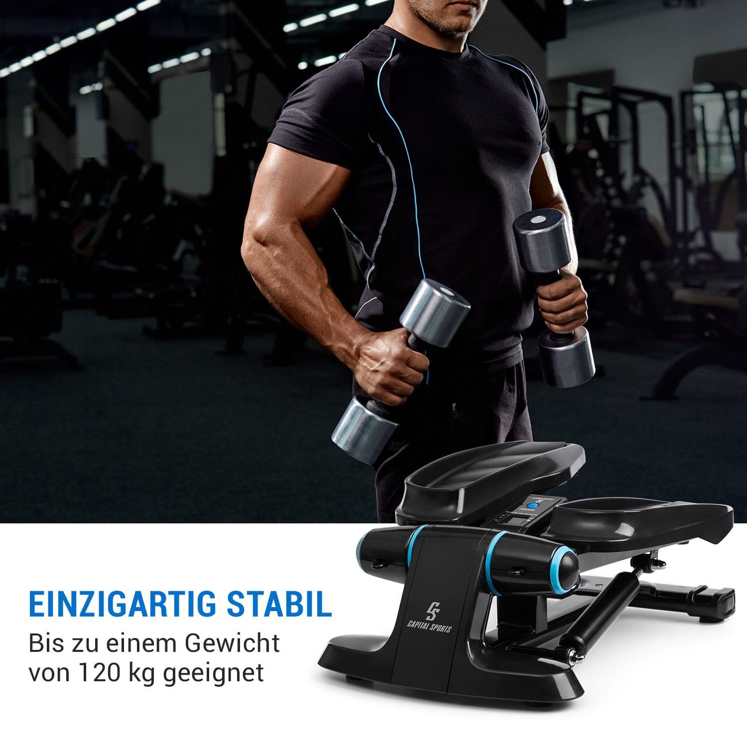Capital Sports Stepper Galaxy Step Ministepper Premium-Trittflächen LCD-Display App blau, mit der App verbindbar