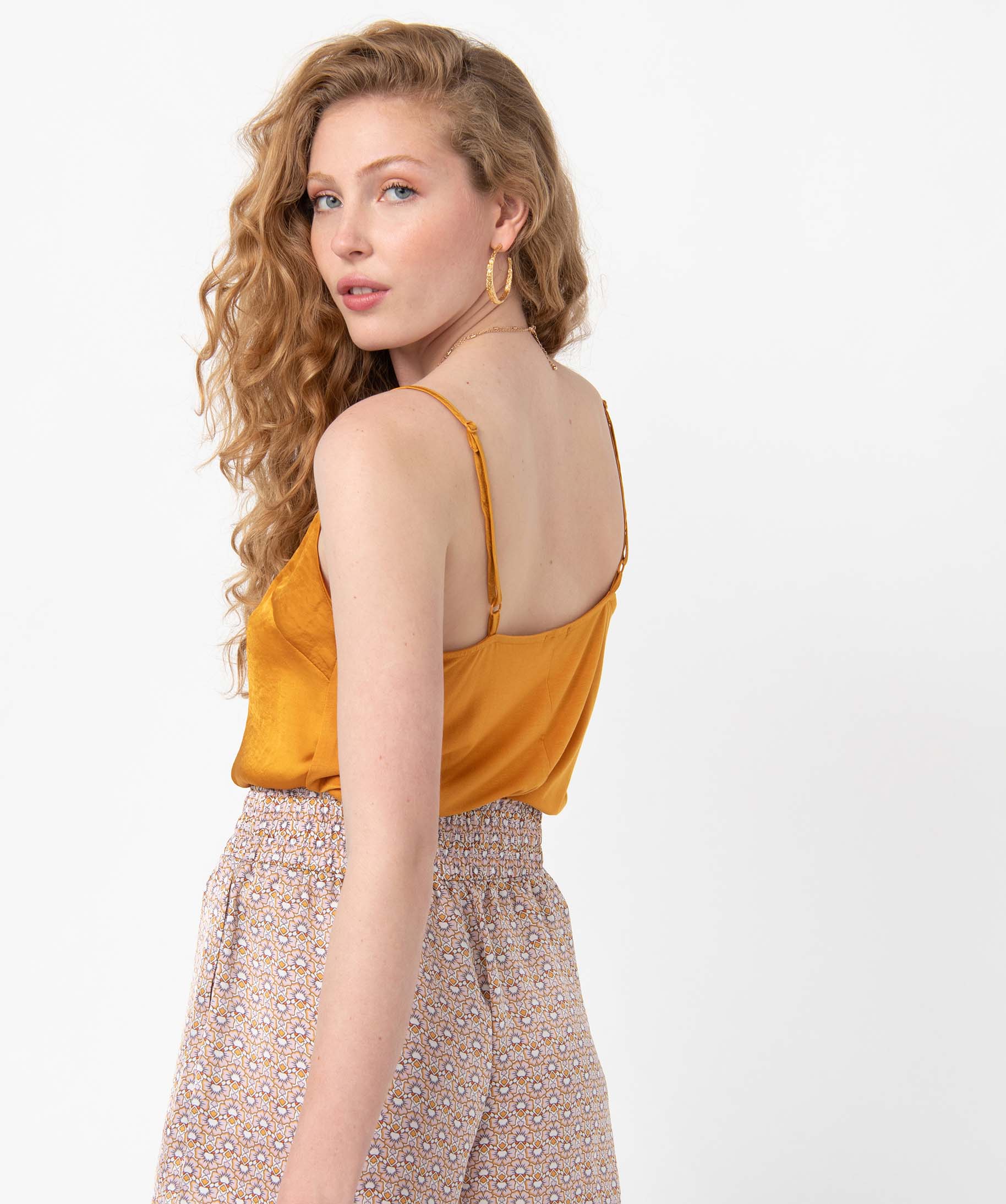 Débardeur lingerie femme avec col en dentelle jaune | GEMO