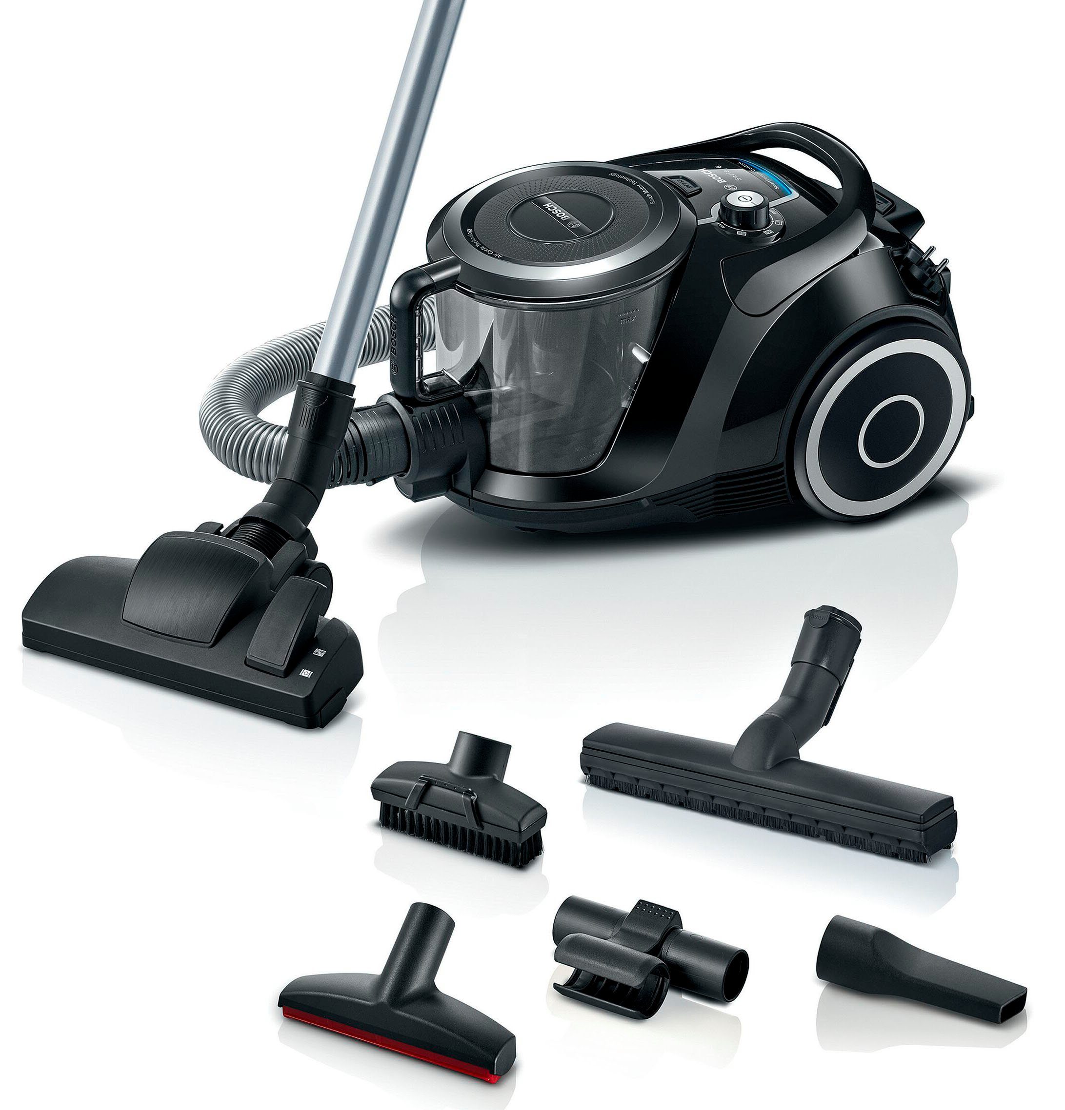 BOSCH Bodenstaubsauger BGC41XSIL, Serie 6, schwarz, 700 W, beutellos, extra leise (68 dB), langes Kabel