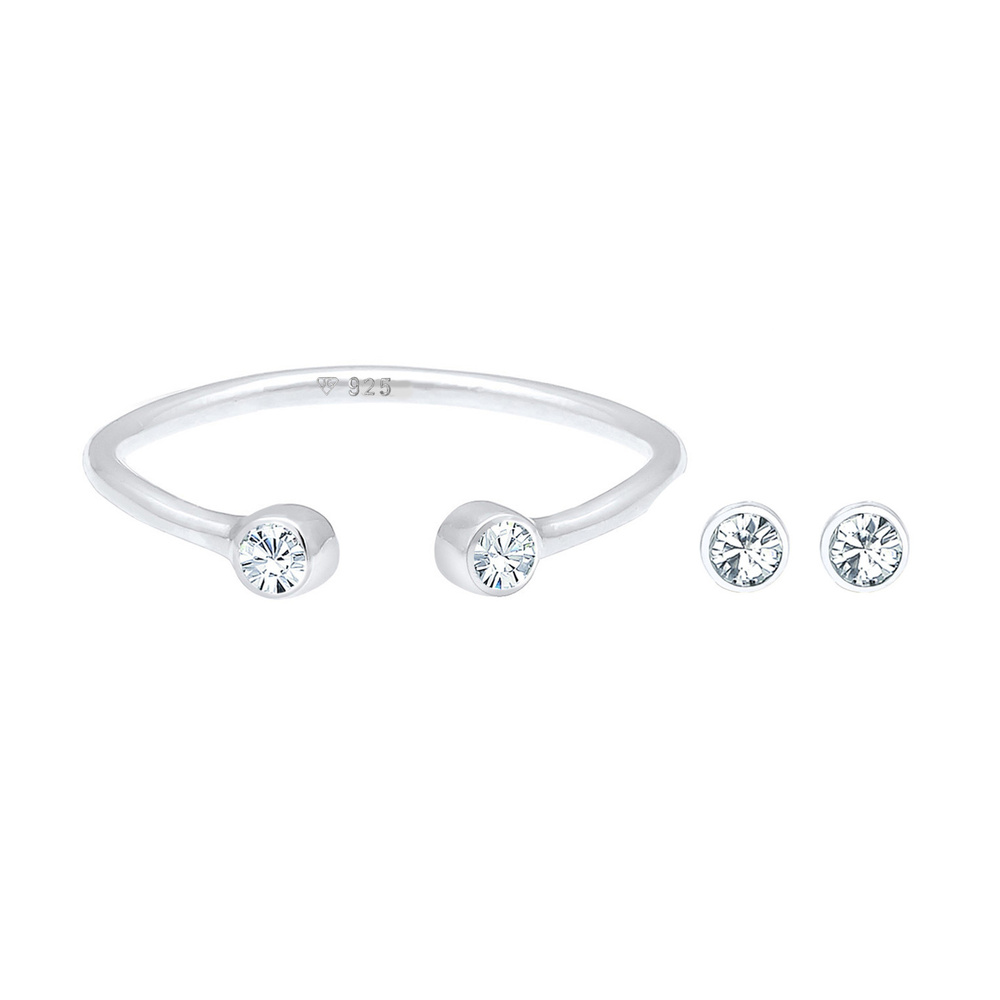 Elli Elli Ensemble de Bijoux Femmes Solitaire Ouvert Set Clous d'oreilles avec cristau Bijoux