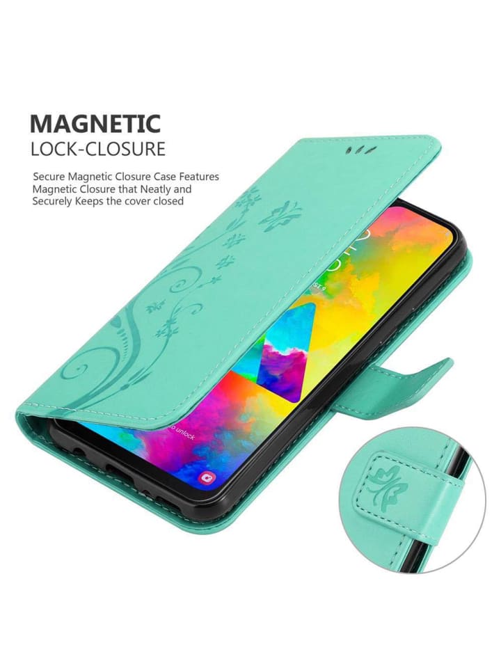 cadorabo Hülle für Samsung Galaxy M20 Blumen Design in FLORAL TÜRKIS günstig kaufen onesize