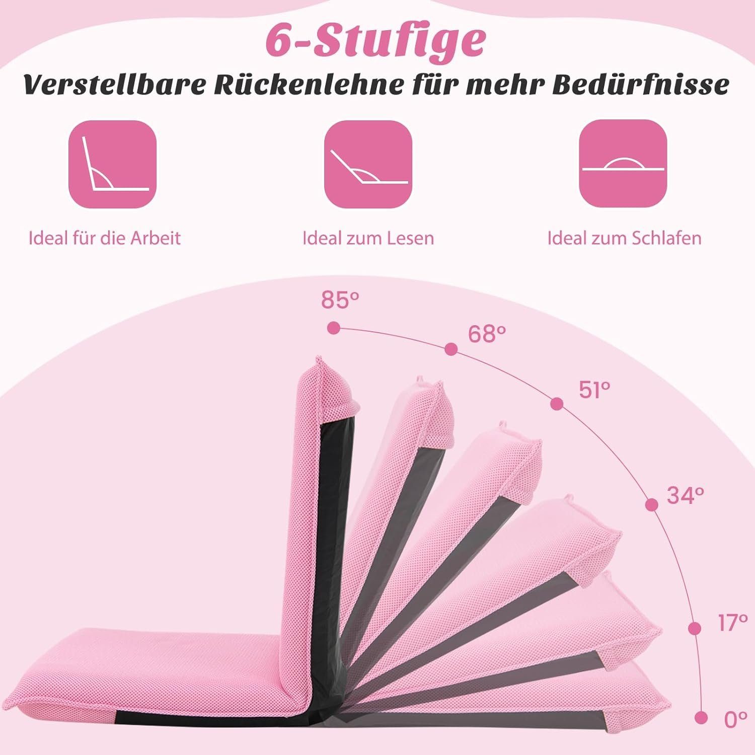 COSTWAY Relaxsessel Bodenstuhl, mit 6-stufig Verstellbarer Rückenlehne