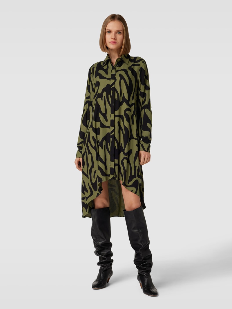Blusenkleid aus Viskose mit Allover-Muster in khaki