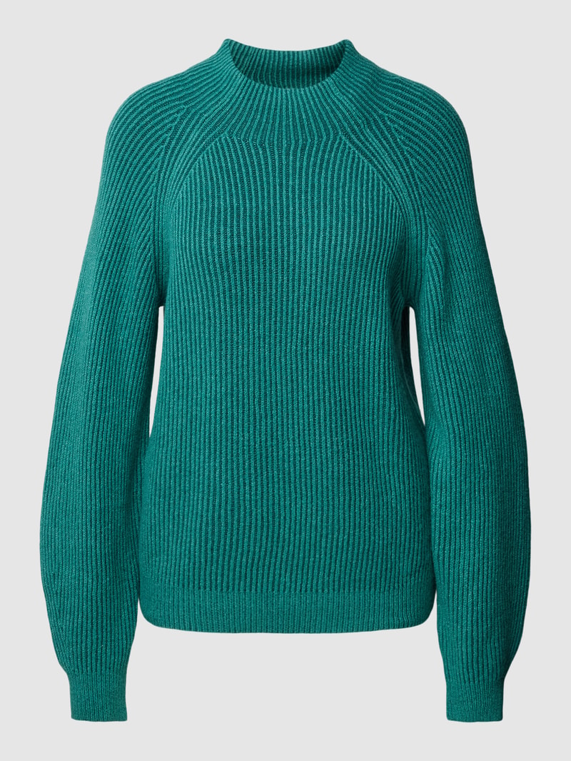 Strickpullover mit Lanawoll-Anteil und Rippenstruktur in petrol
