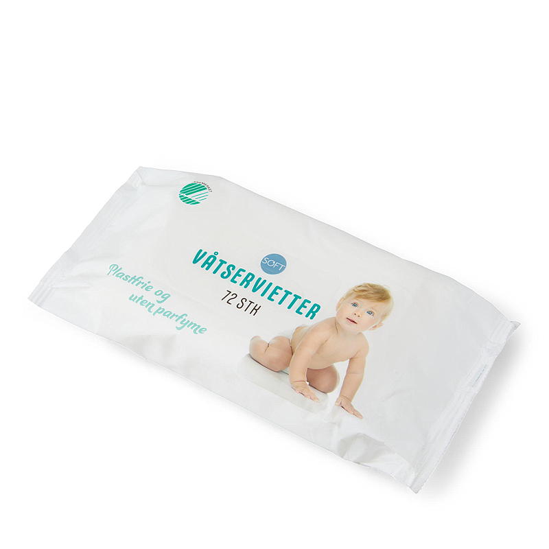 Soft Våtserviett 72 stk plastfri uparfymert svanemerke