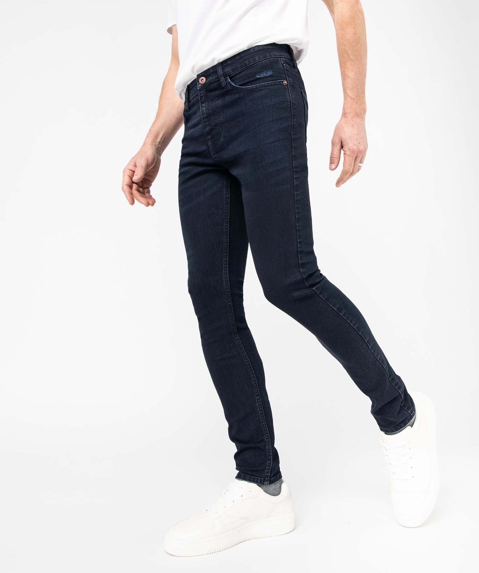Jean homme skinny taille haute en coton stretch blue black | GEMO
