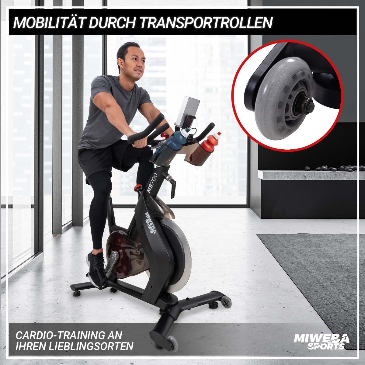 Miweba Sports Speedbike Profi Speedbike MS700 inkl. Flaschenhalter - 20 Kg Schwungmasse (Sportgeräte für zu hause, Heimtrainer Fahrrad, Trimmrad, Fahrradtrainer, Fitness Rennrad Training, Cardio, Indoor Cycle, Sport, Ganzkörpertraining, 3-tlg., Zwift