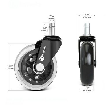 ONECONCEPT Stuhlrolle Bürostuhlrollen 5 Rollen 11 x 22 mm 360° drehbar austauschbar, (2-St)