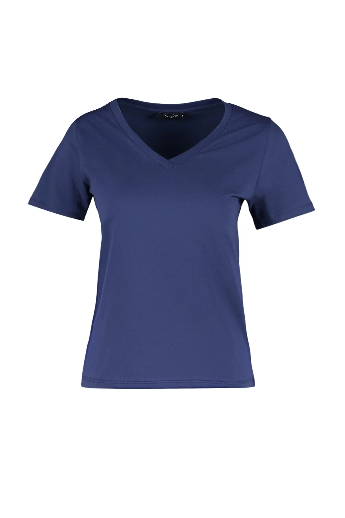 Trendyol Collection  Marineblaues Basic-Strick-T-Shirt mit V-Ausschnitt aus 100 % Baumwolle TWOSS23TS00001