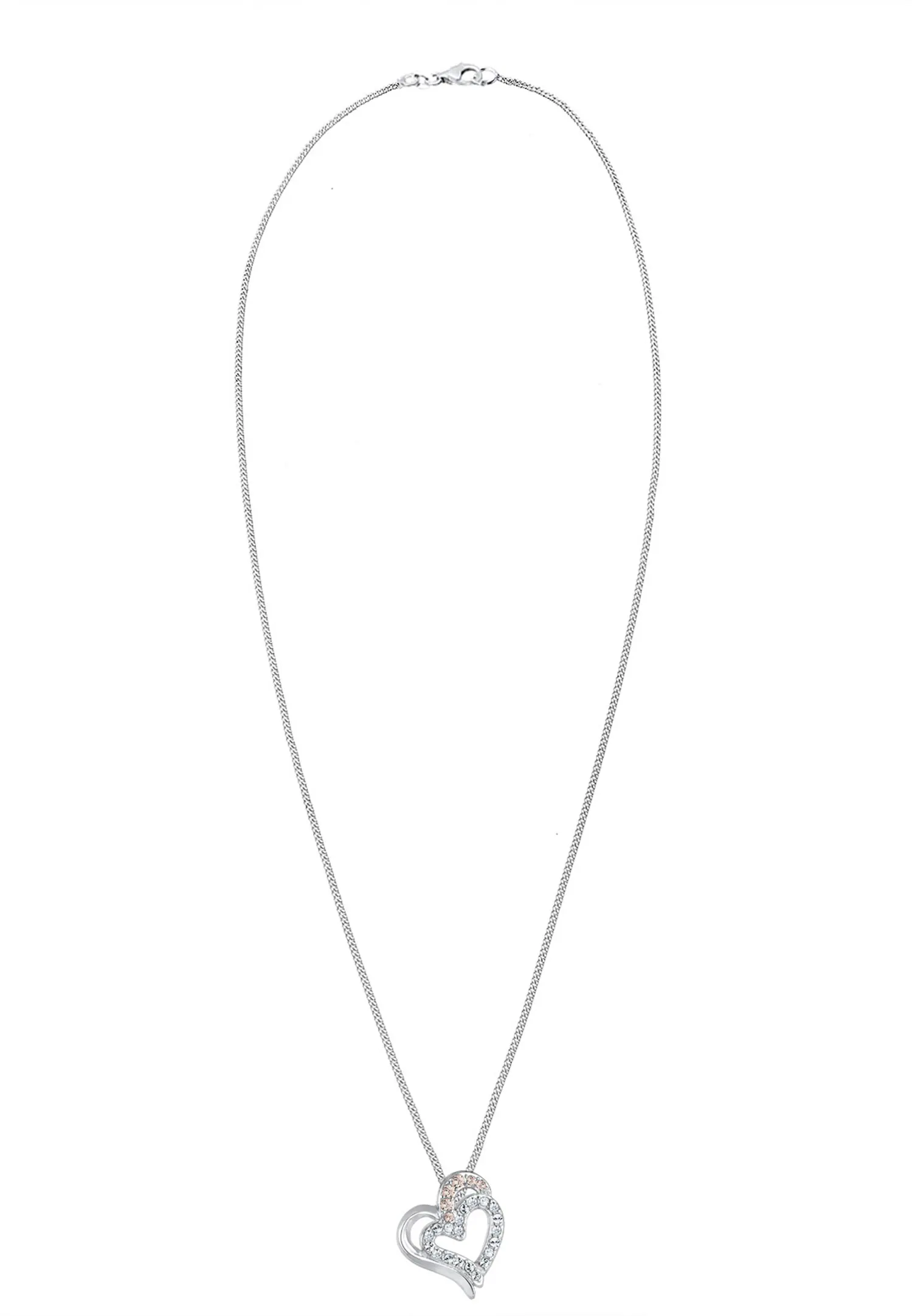 Elli női medál összekapcsolódó szívvel és kristályokkal, 925-ös ezüstből, 45 cm hosszú