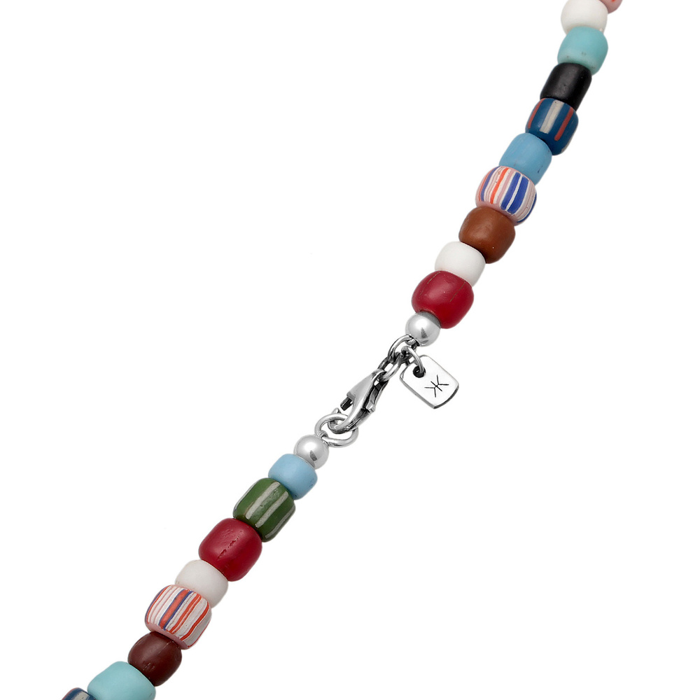 KUZZOI KUZZOI Collier Hommes Perles de verre multicolore tendance avec perles d'eau douc collier