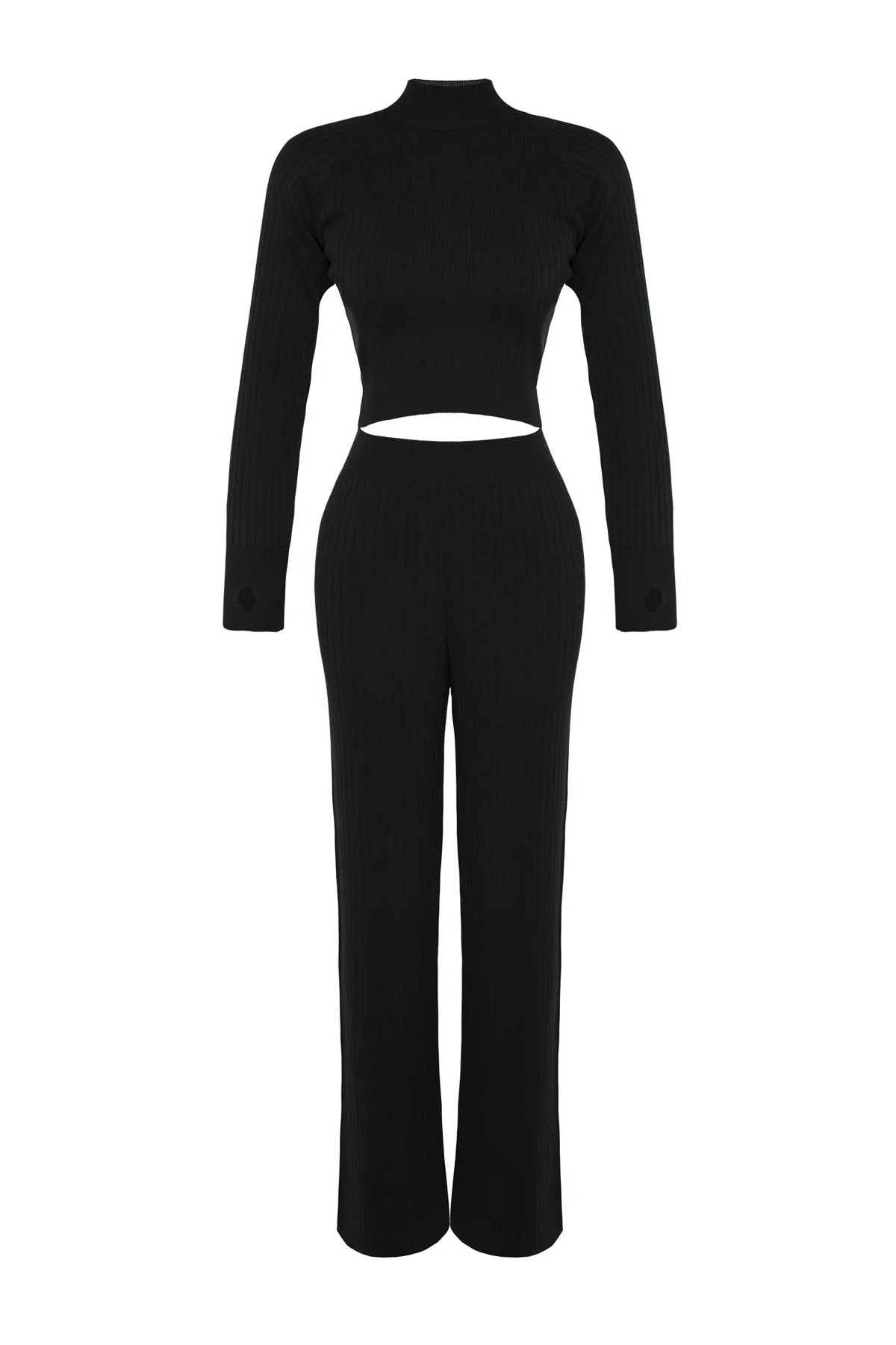 Trendyol Collection  Schwarzes, kurzes Strickoberteil und -unterteil-Set TWOAW24AU00014