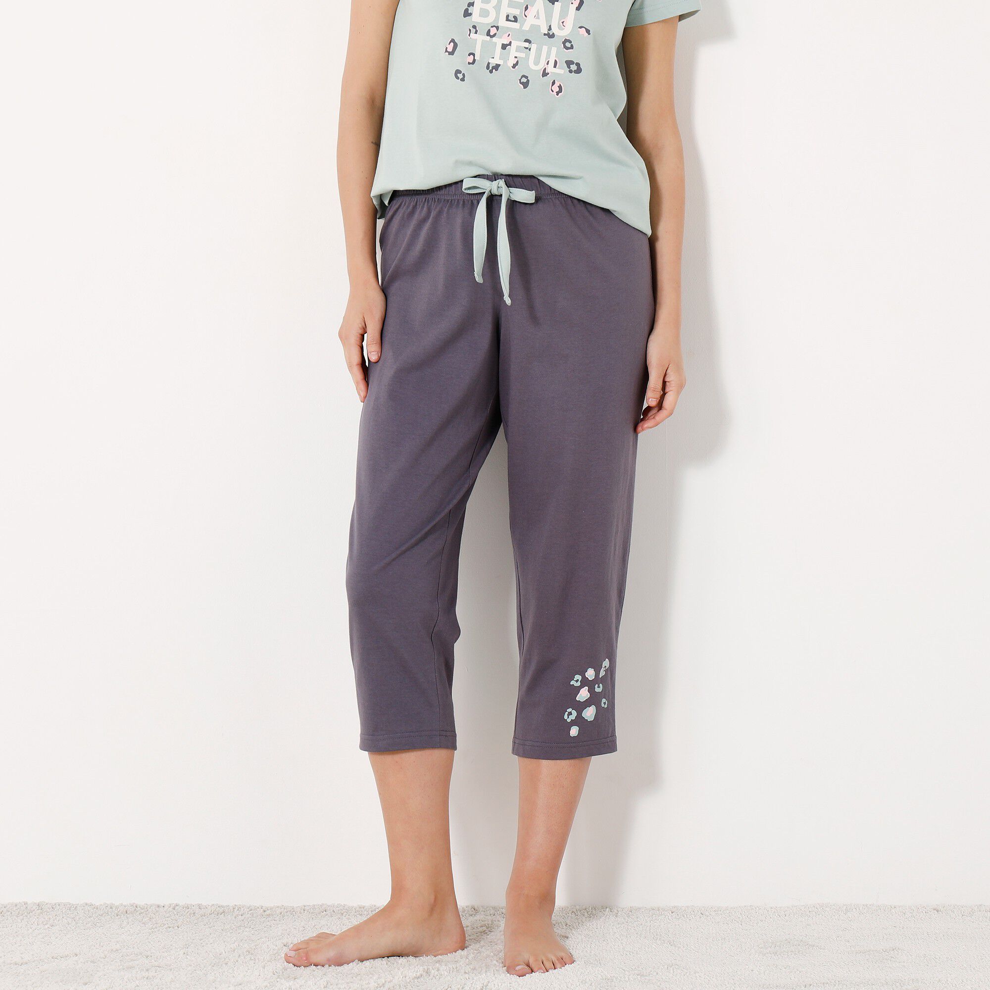 Pantacourt pyjama Beautiful uni imprimé placé