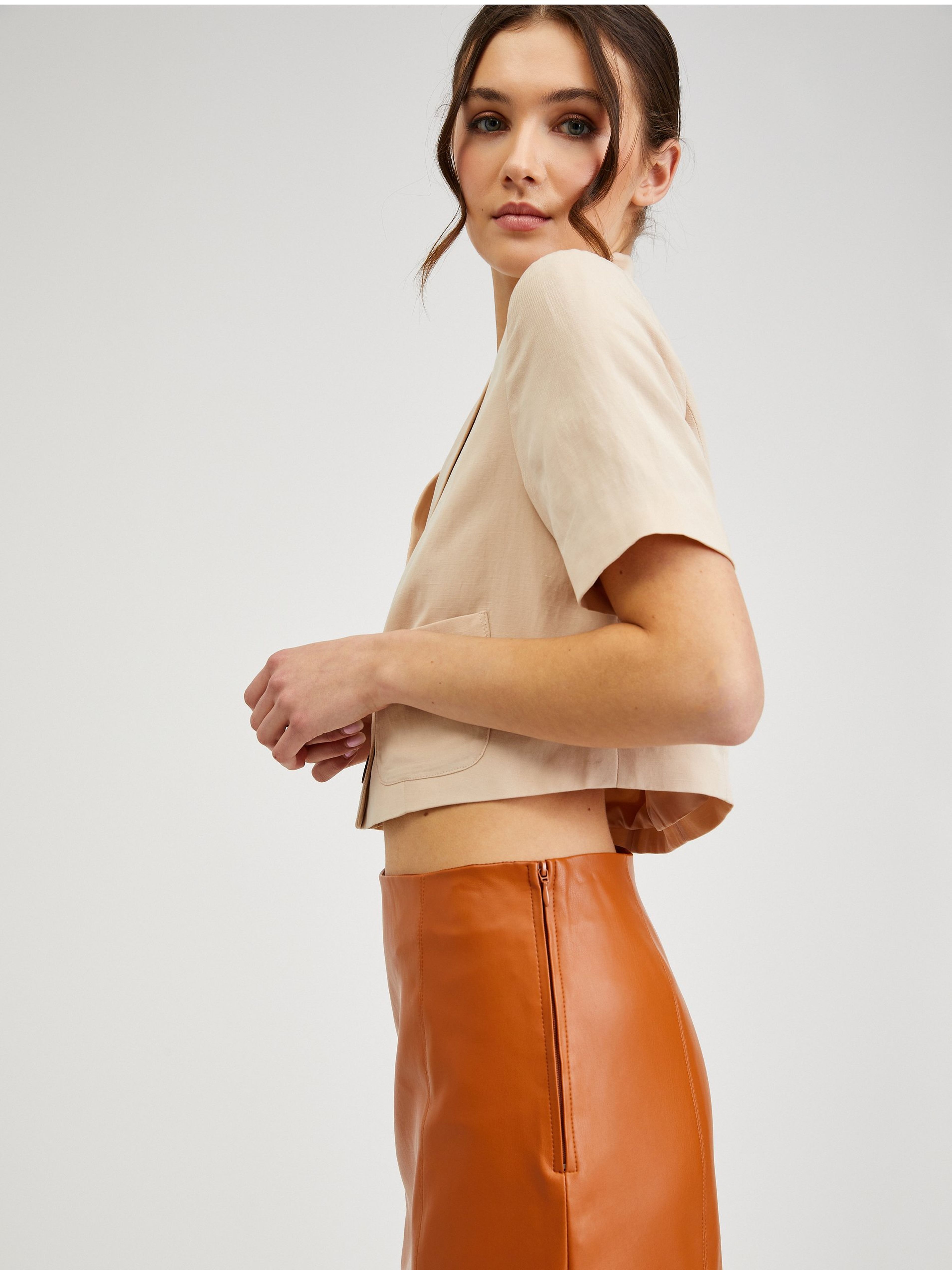 Orangefarbener Damen Kunstlederrock ORSAY