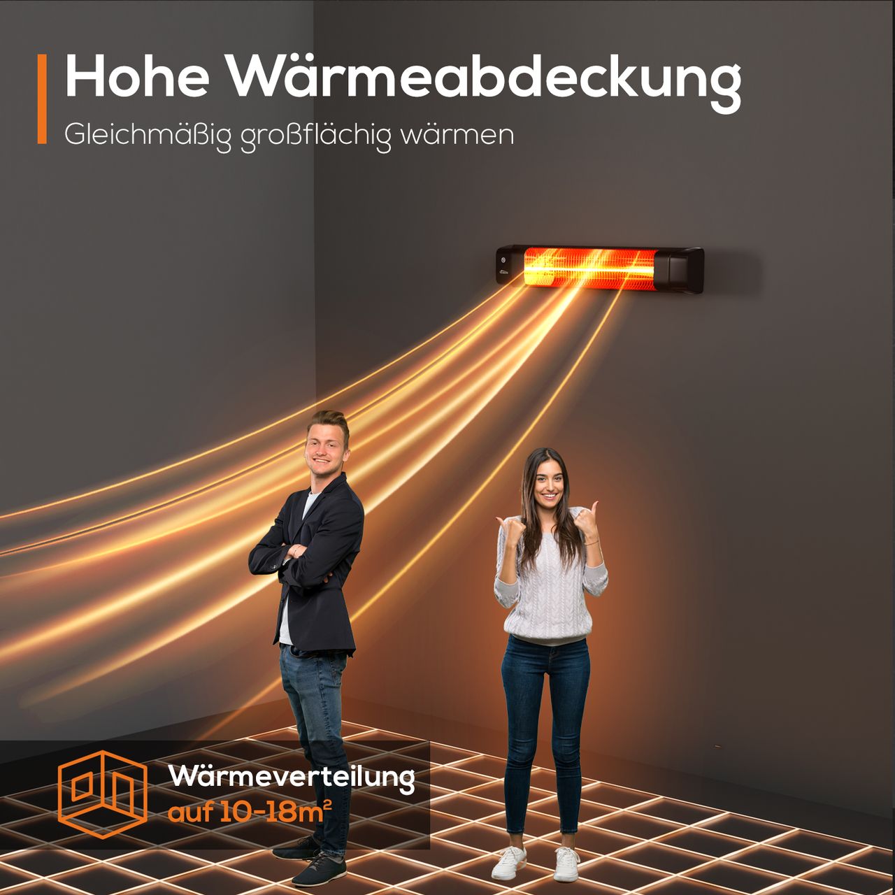 TroniTechnik TroniTechnik® Karbon Heizstrahler 1500W (3000W Leistung), 3 Stufen, Wärmelampe, 60 Grad neigbar