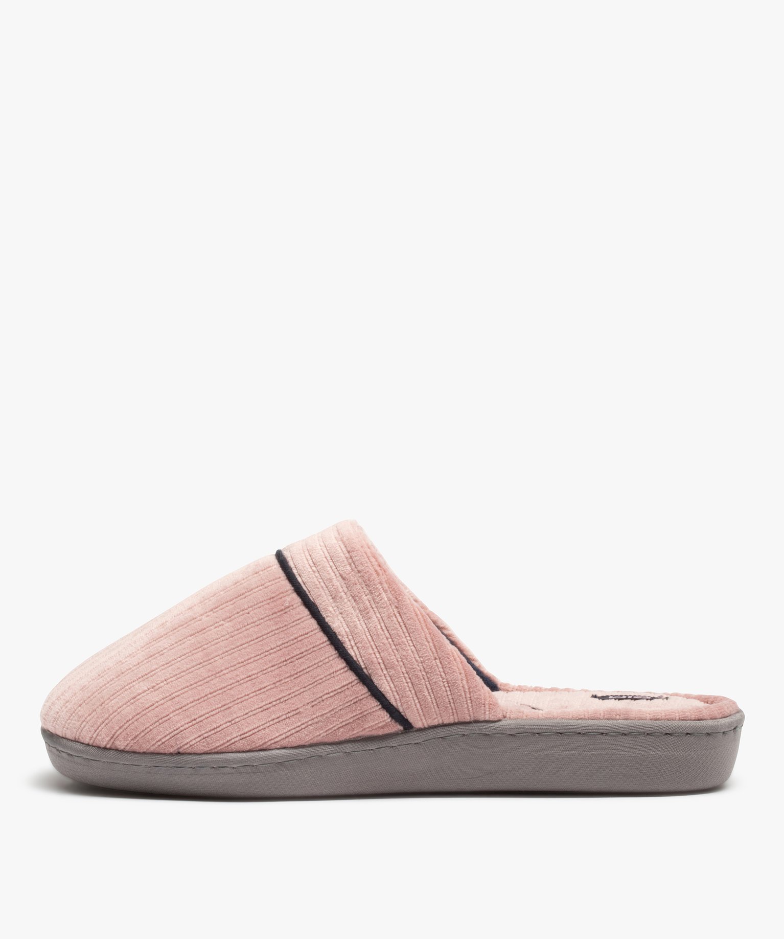 Chaussons femme mules plates en velours ctelé - Dim rose | GEMO