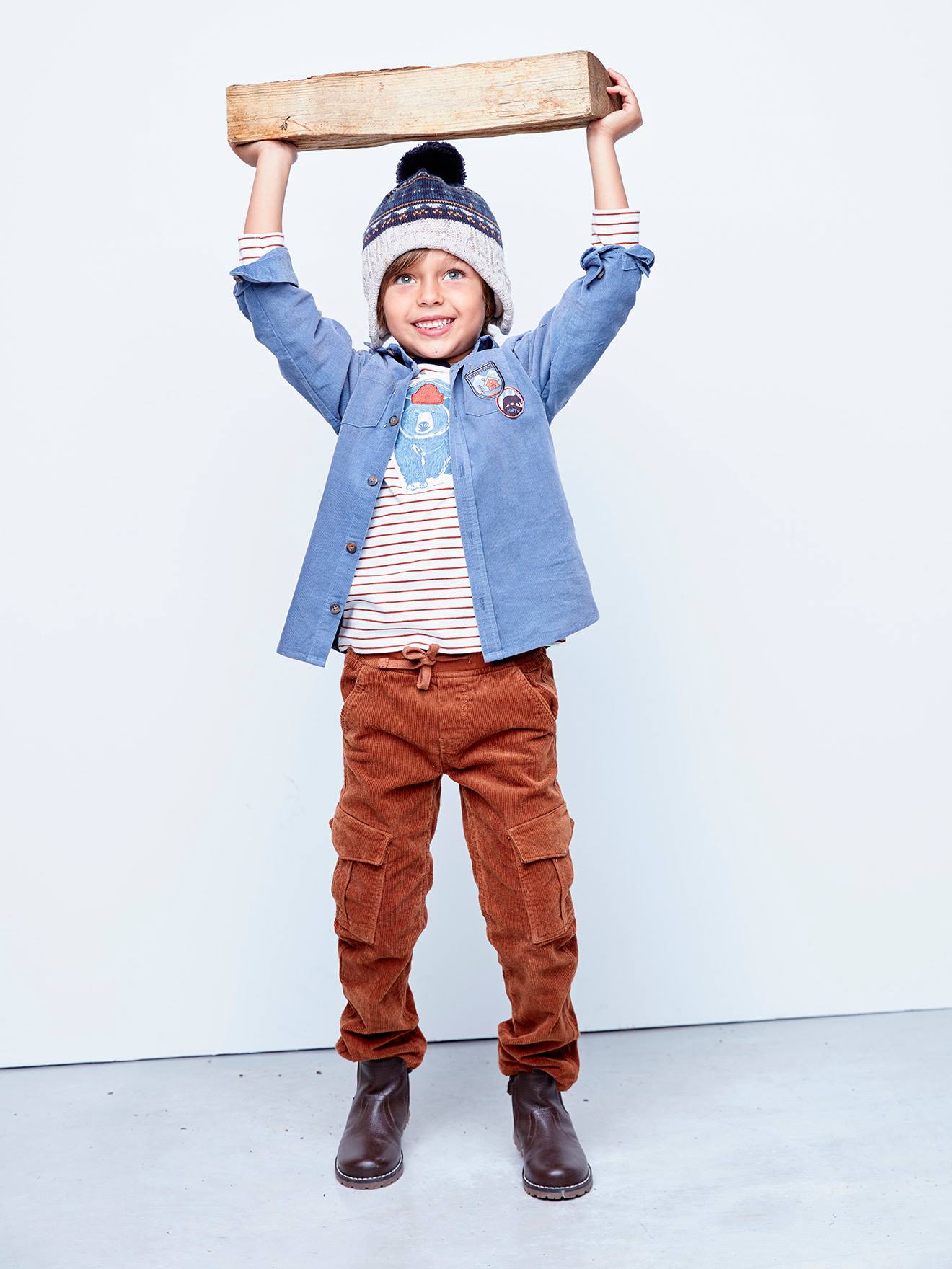 Boots fourrés en cuir garçon collection maternelle marron