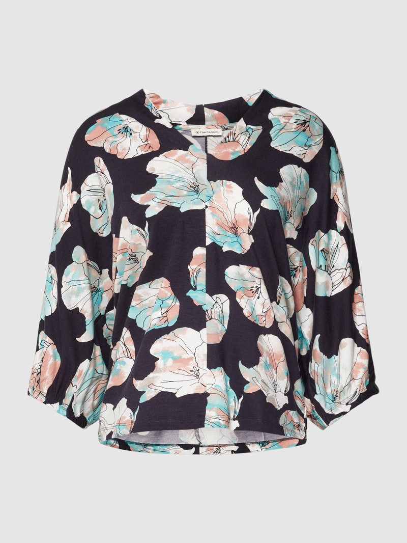 Bluse mit floralem Muster in marineblau