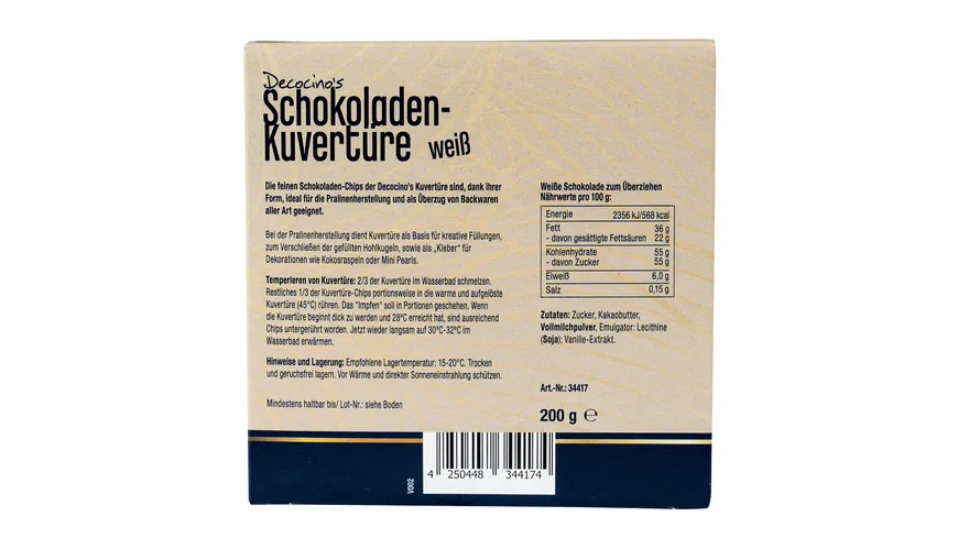 DECOCINO Schokoladen-Kuvertüre weiß