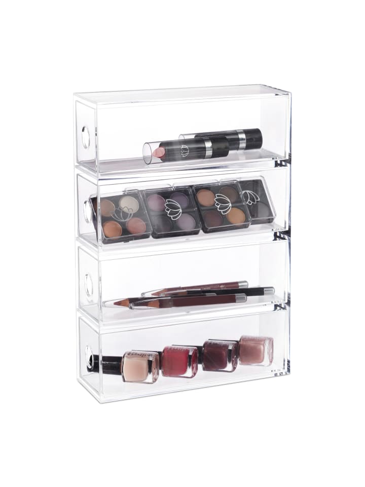 relaxdays Make-Up Organizer 4 Schubladenboxen in Transparent günstig kaufen onesize