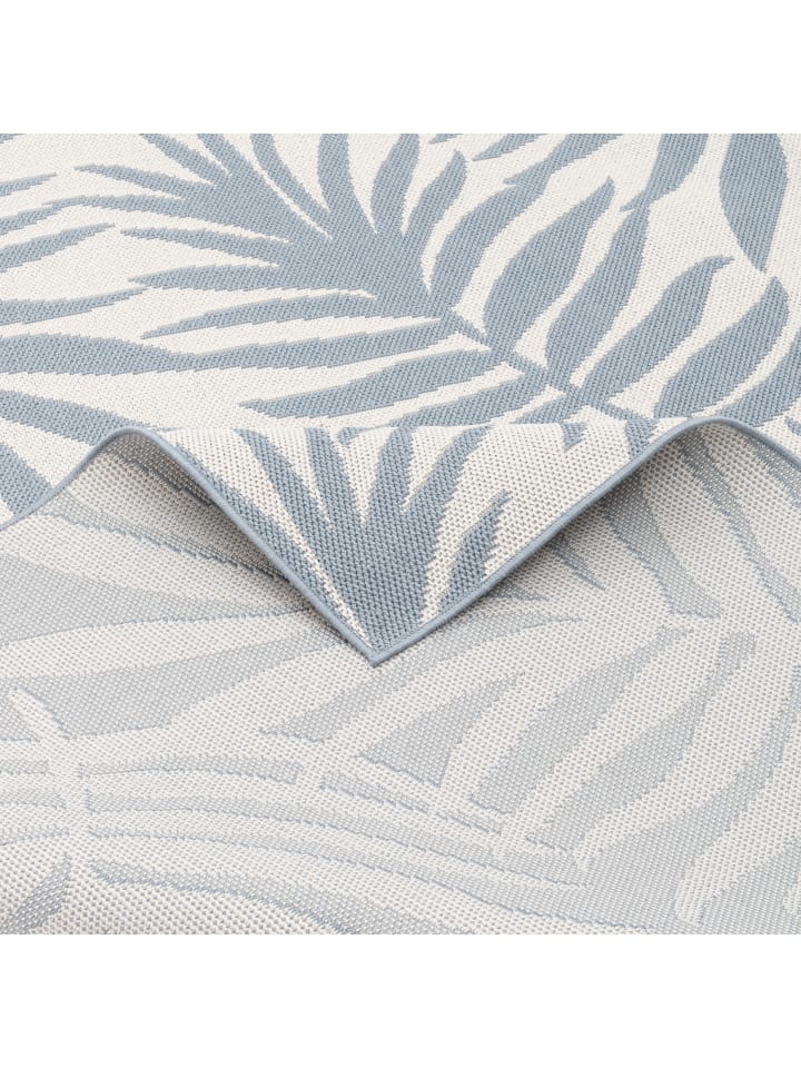 Pergamon In & Outdoor Teppich Flachgewebe Marbella Blätter in Blau günstig kaufen