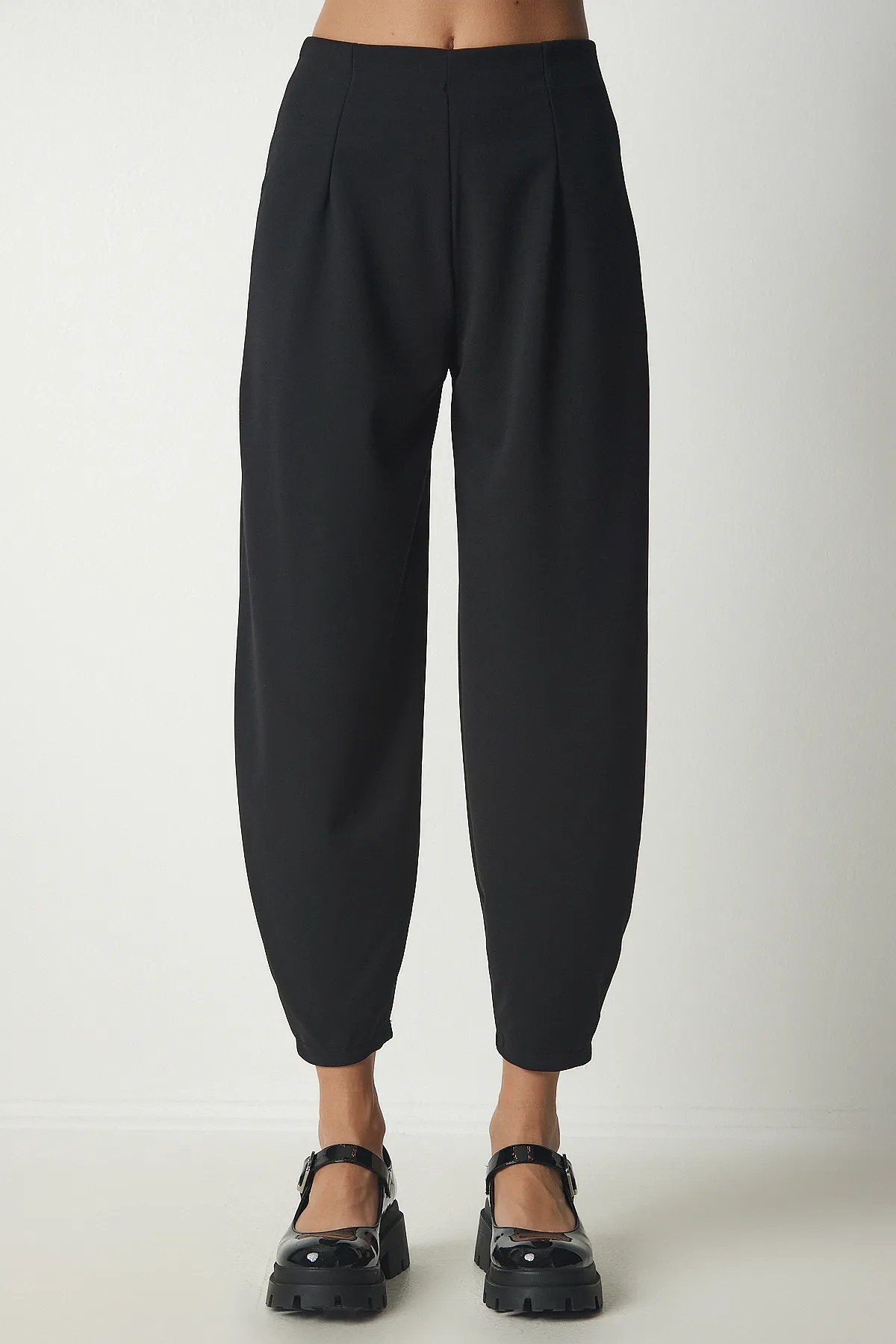 Happiness İstanbul  Schwarze bequeme gewebte Shalwar-Hose für Damen MS00014