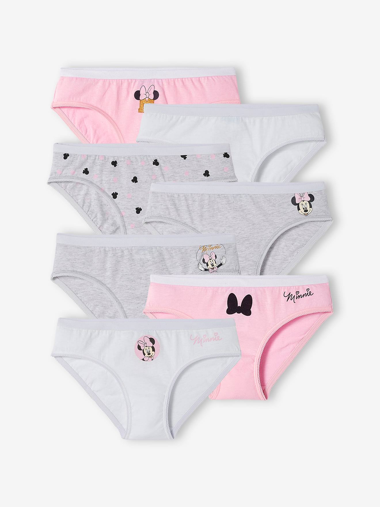 Lot de 7 culottes DS® Minnie rose, gris chiné et blanc