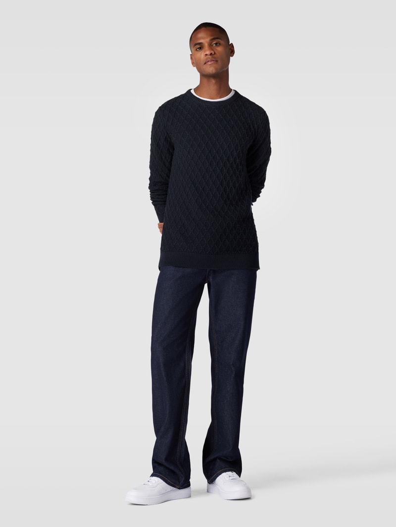 Strickpullover mit Strukturmuster in marineblau
